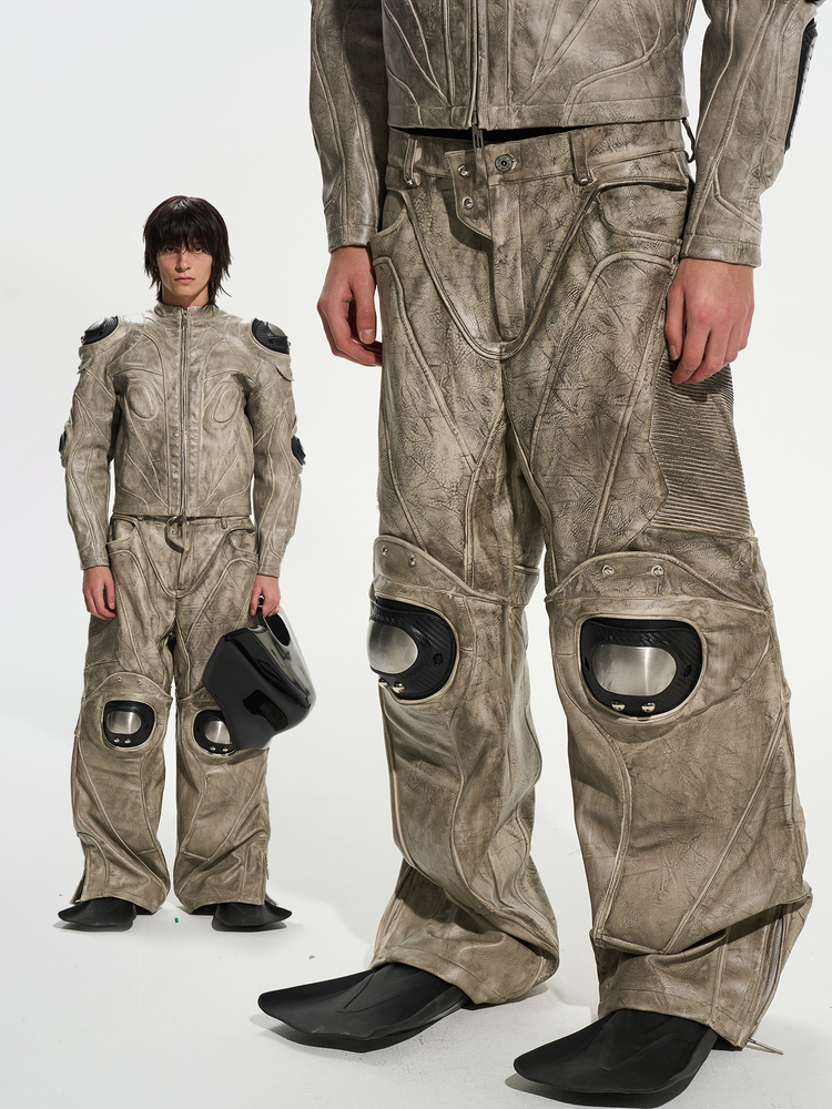 Heavy-Duty Metal Armor Motorcycle Leather Pants