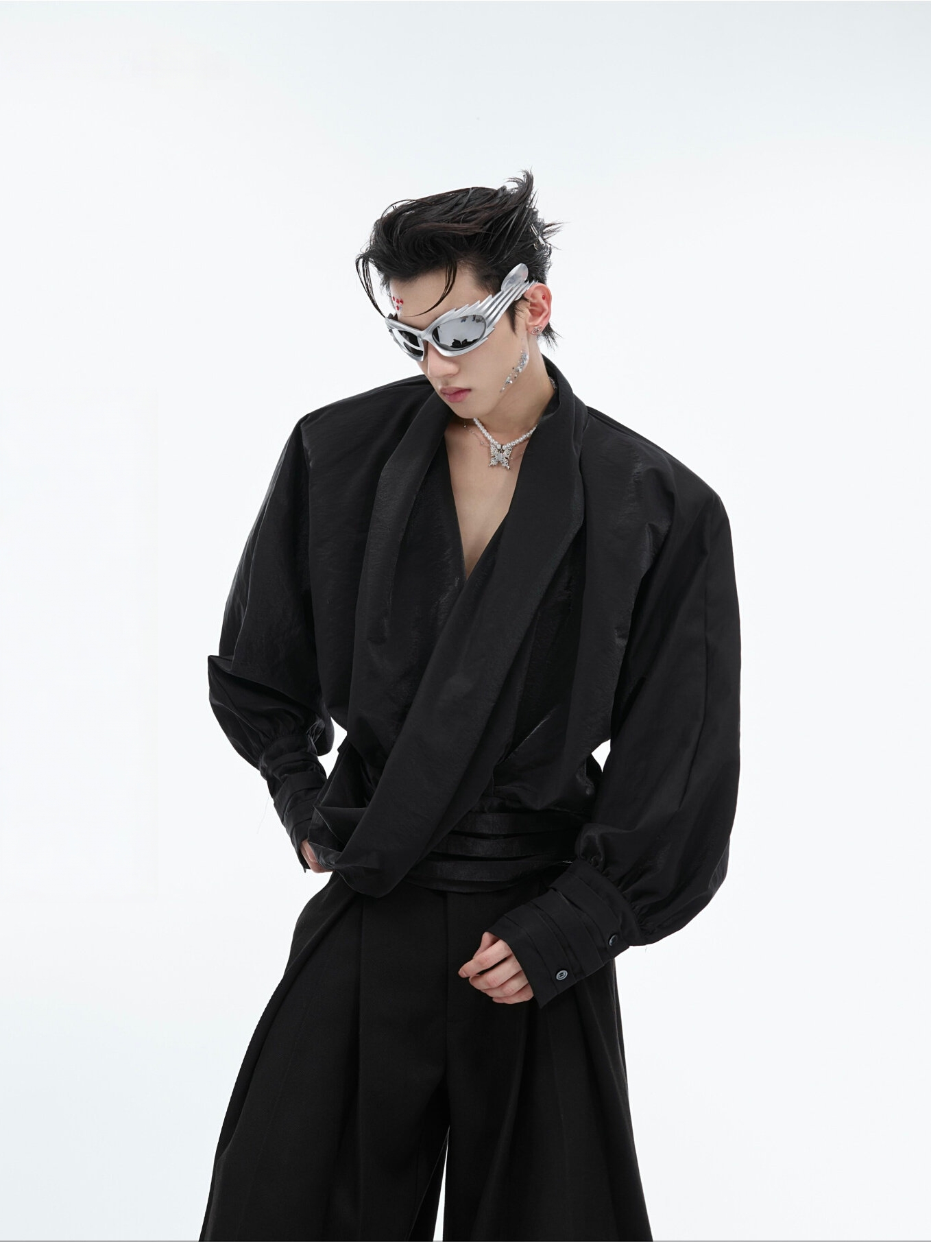 Deconstructed V-Neck Velvet Designer Shirt