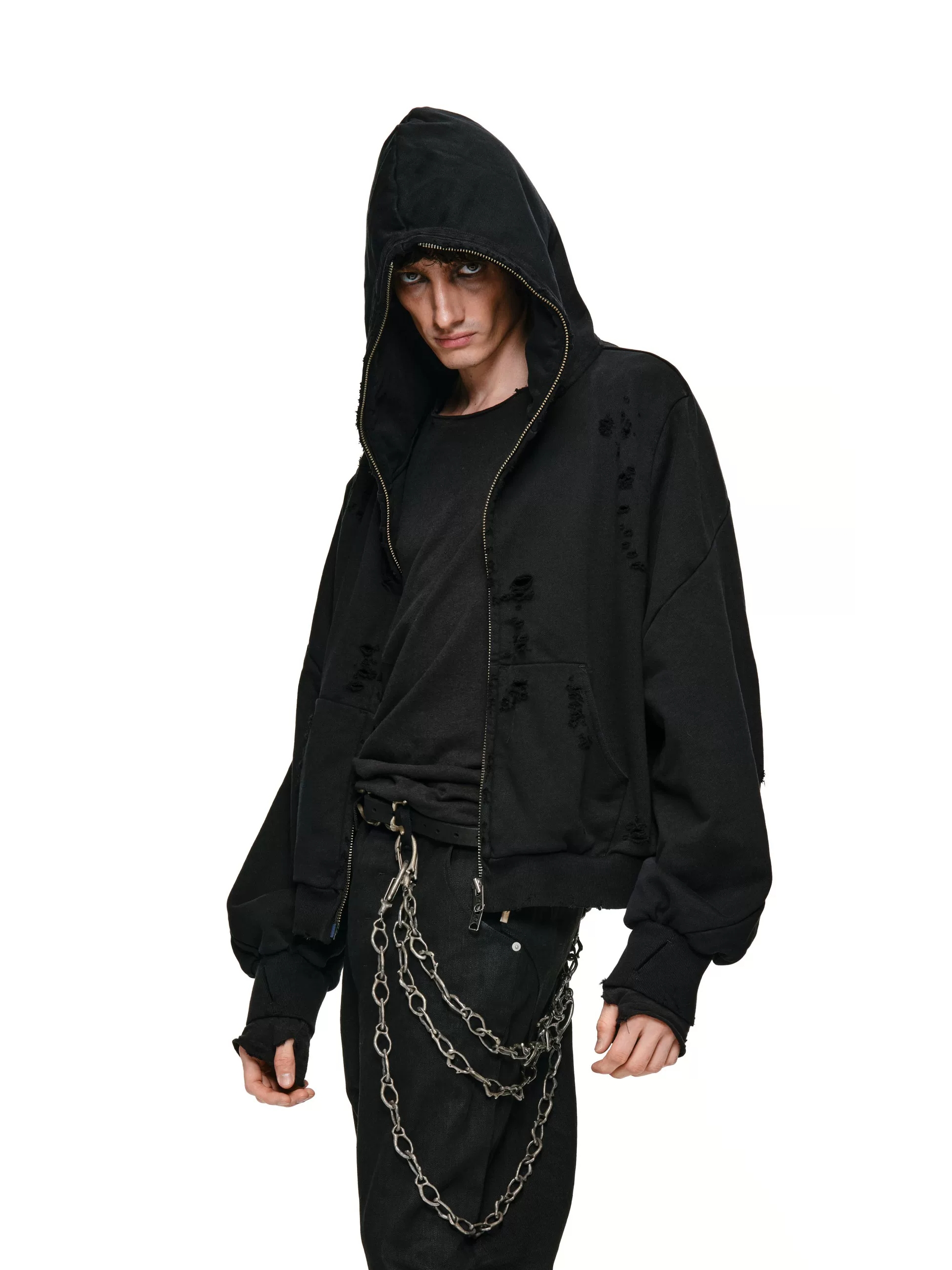 Spiral Sleeve Finger Cot Zipper Erosion Hoodie