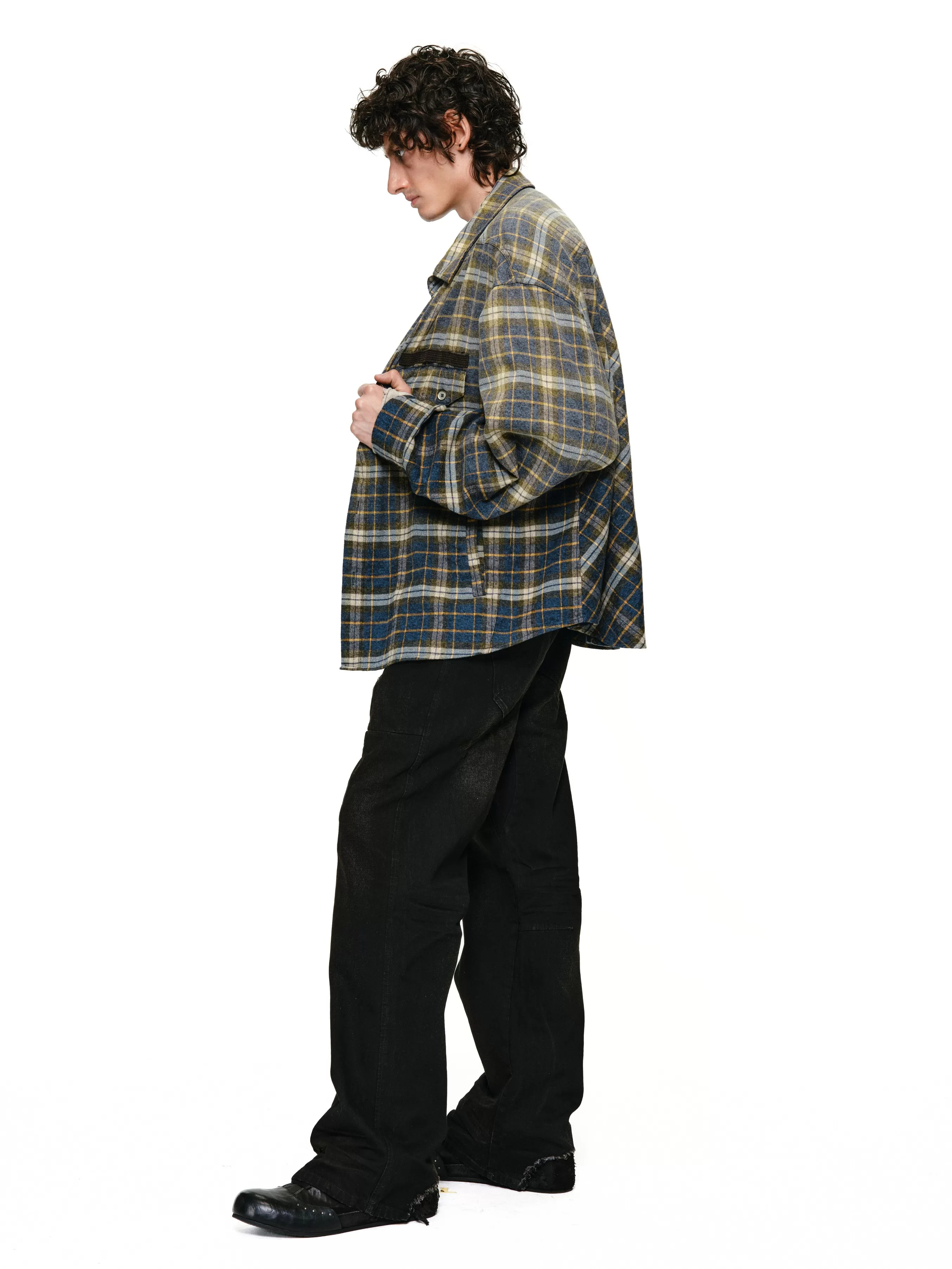 Aurora Fade-Tartan Brushed Gradient-Fade Overshirt
