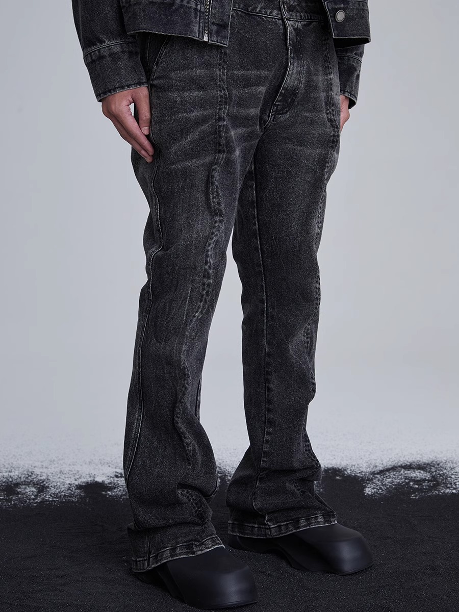 RVANGUARD 23AW Asymmetric Wire Twisted Distressed Jeans