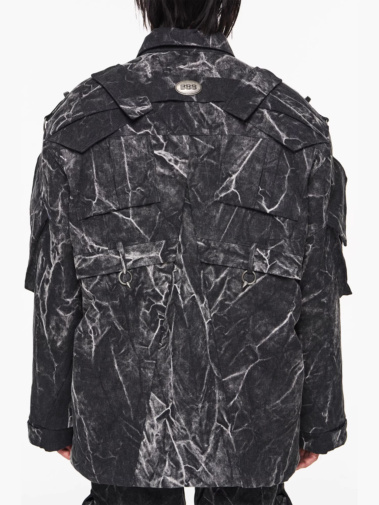 BLINDNOPLAN 23AW Psychedelic Washed Pocket Heavy Metal Work Cotton-padded Jacket