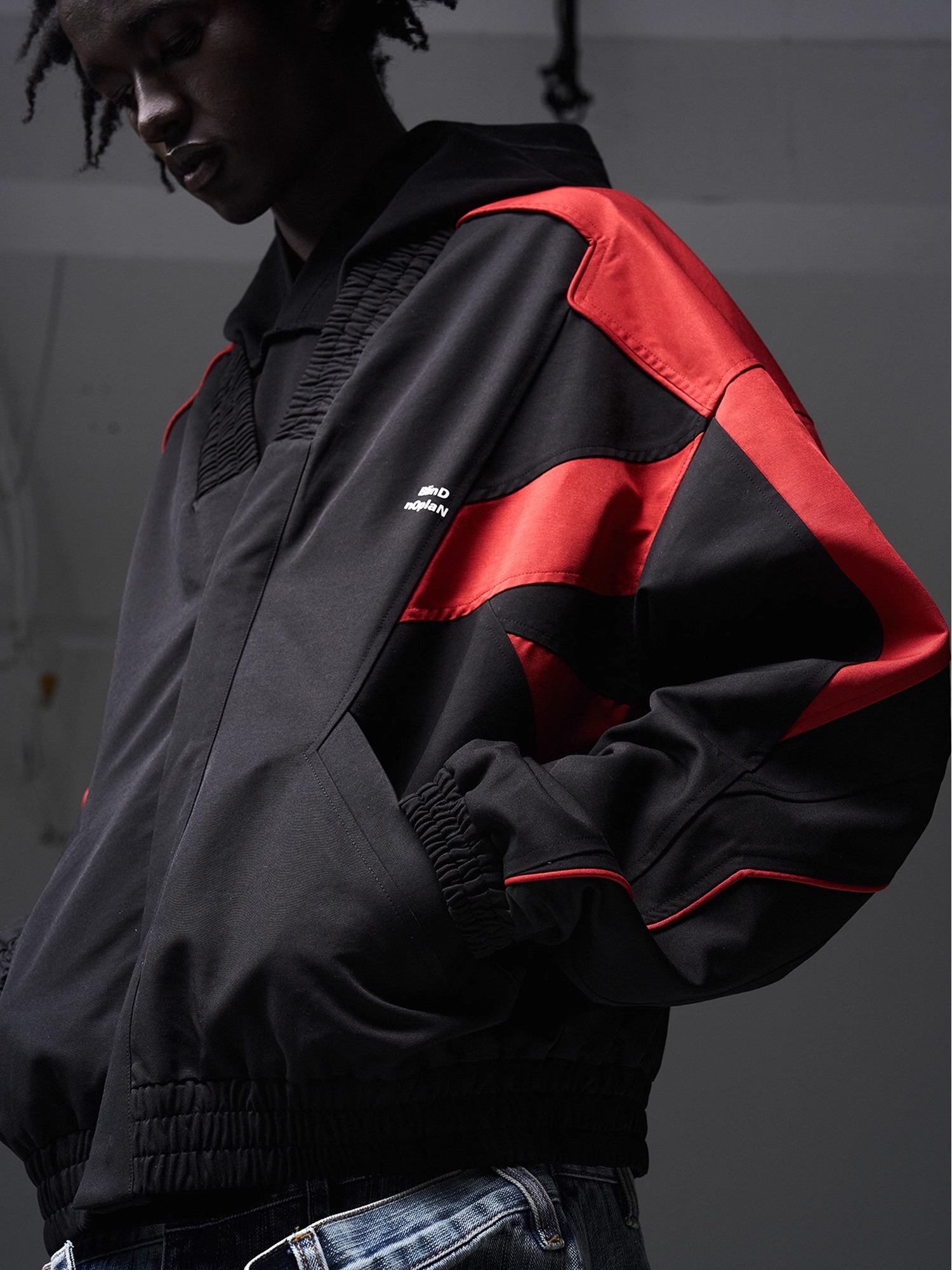BLINDNOPLAN 24SS Color-blocked Collar Ruched Jacket