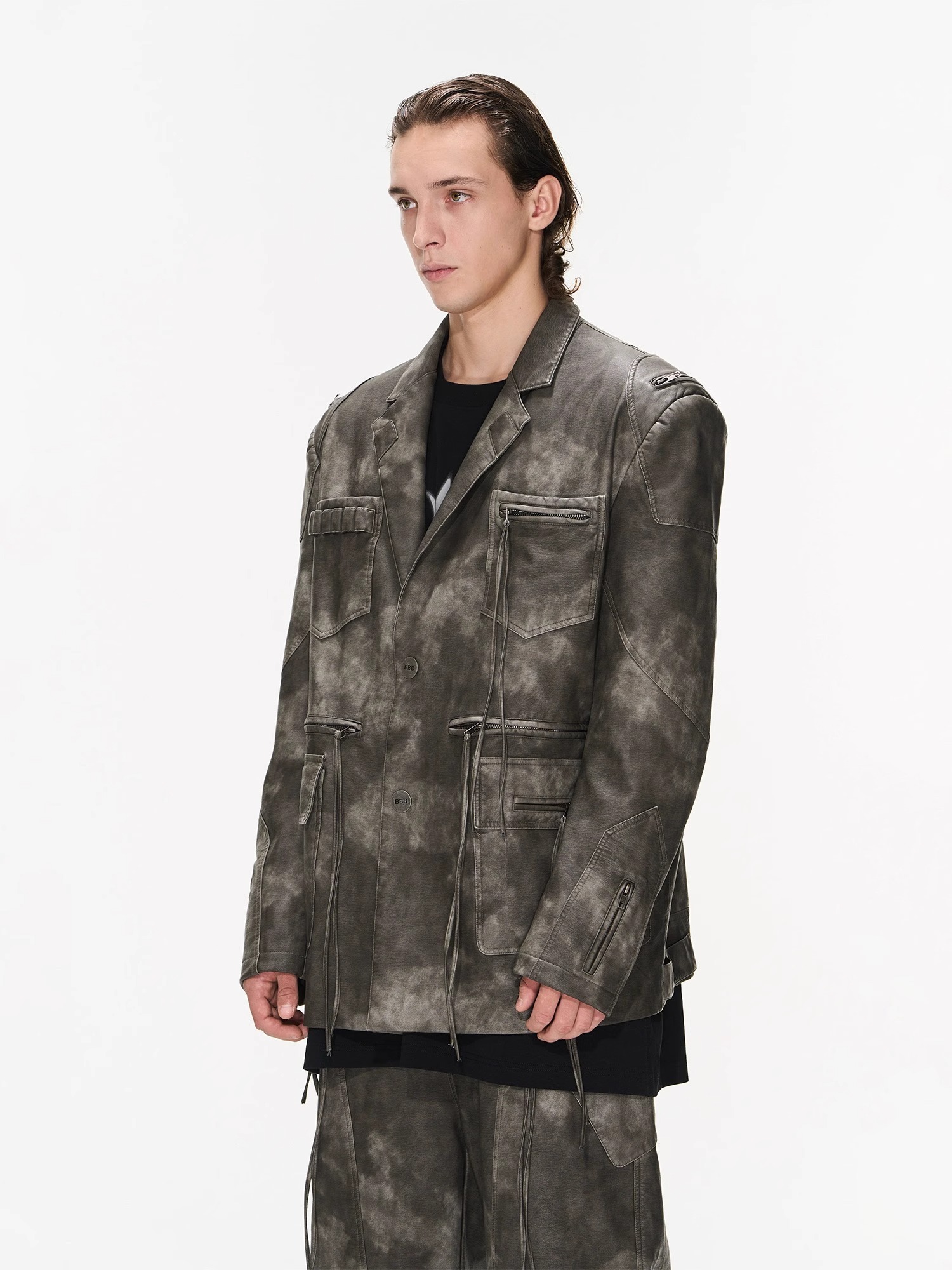 BLINDNOPLAN 24SS Washed and Distressed Zipper Leather Suit Jacket