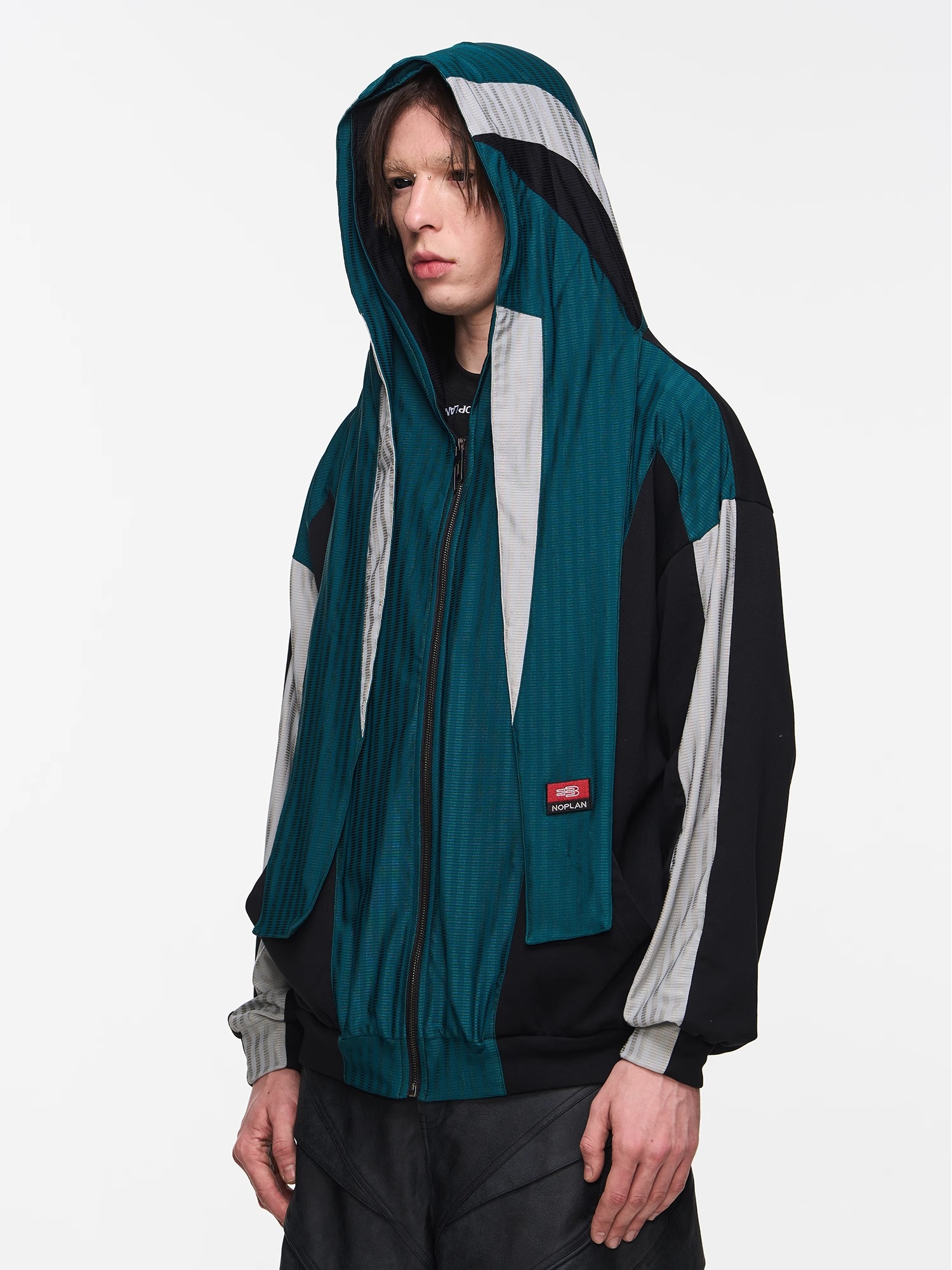 BLINDNOPLAN 24SS Color-blocked Mesh Sports Overlay Hoodie