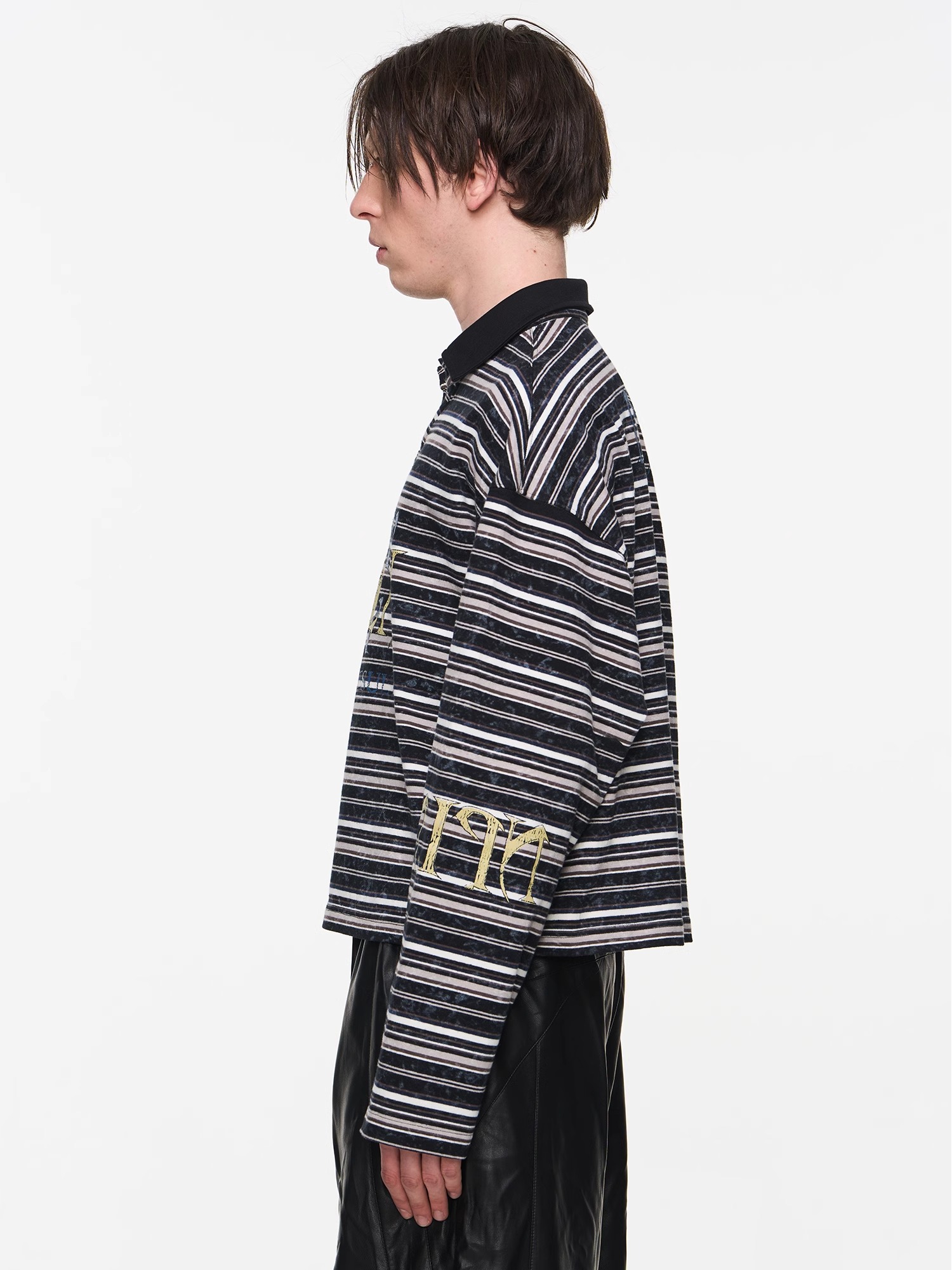 BLINDNOPLAN 24SS Washed and Distressed Striped Polo Shirt