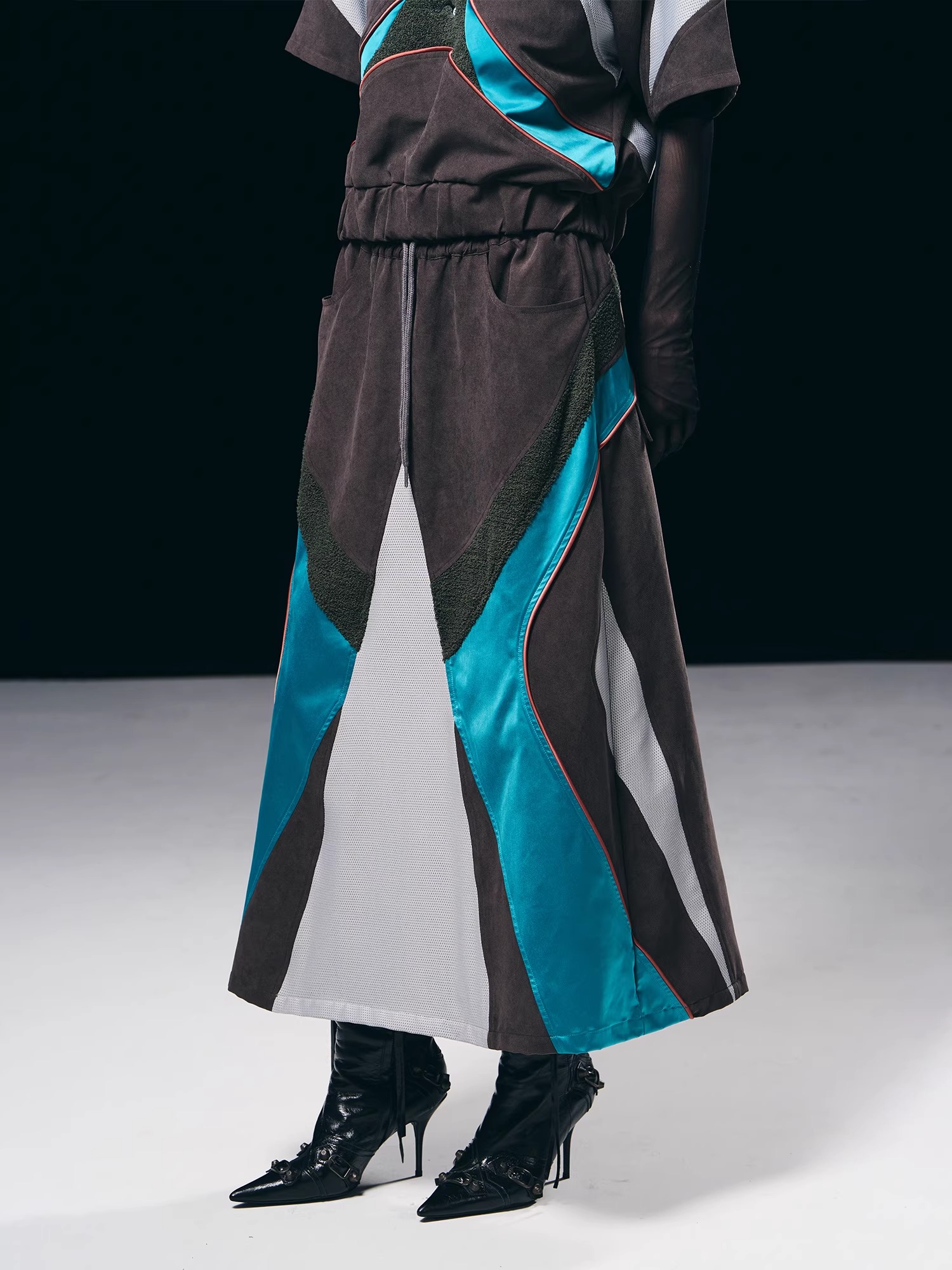 BORON ATOMS 23SS Color-blocked Patchwork Sporty Two-piece Skirt