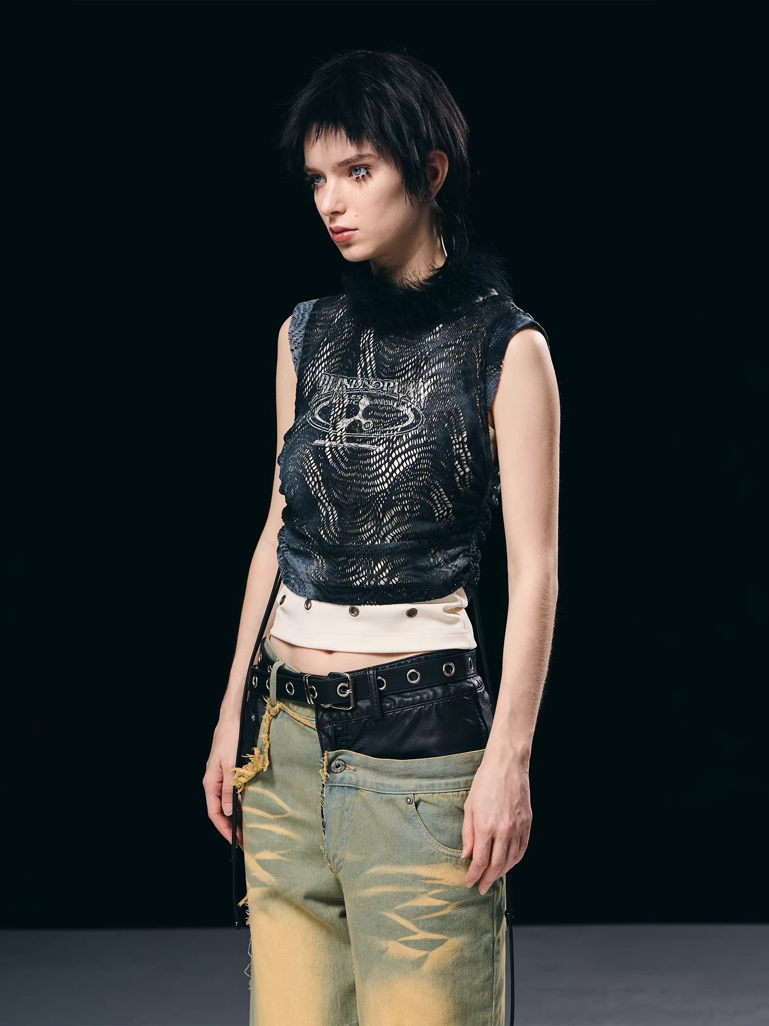BORON ATOMS 23SS Two-piece Textured Tie-dye Pleated Tank