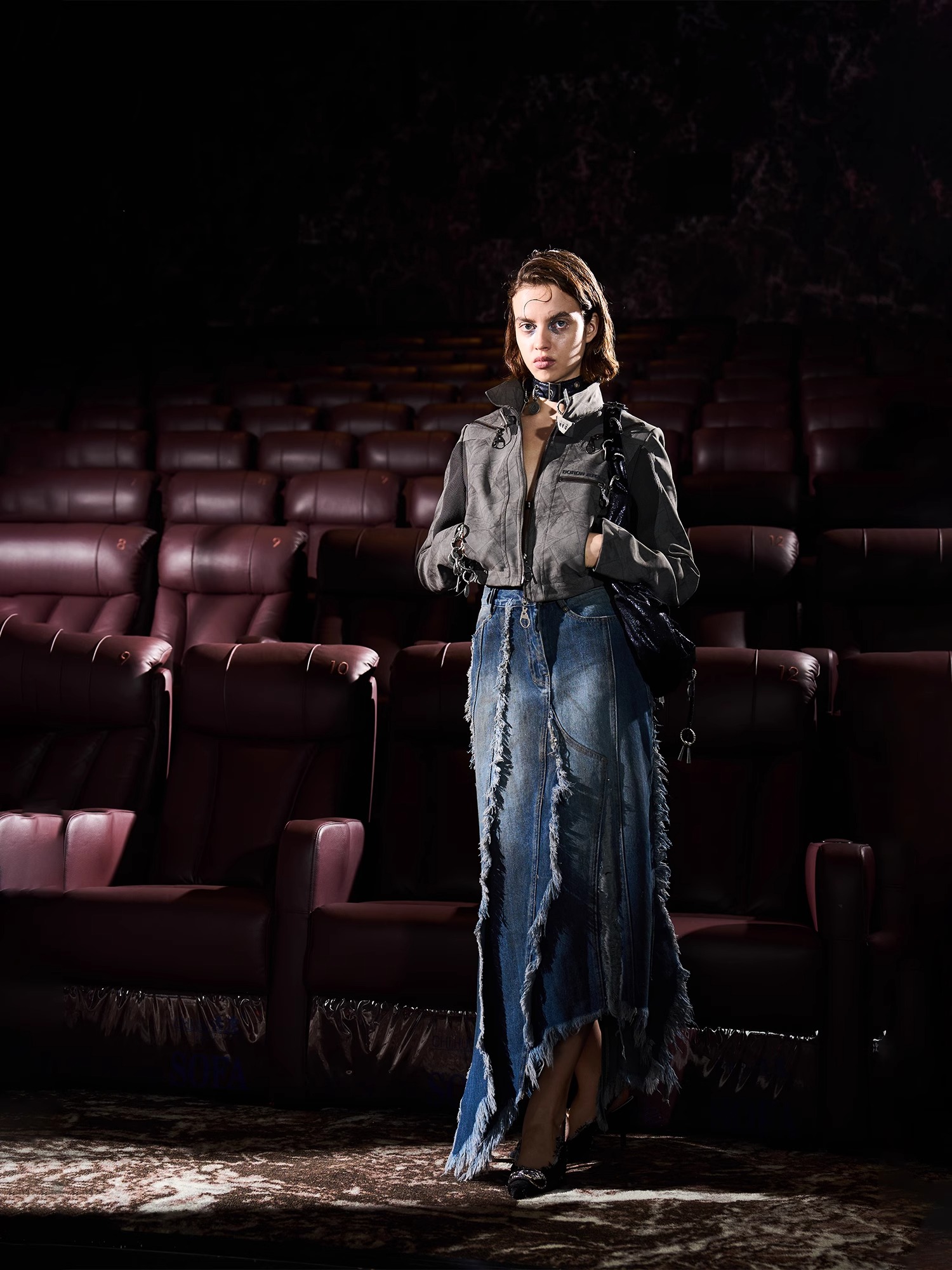 BORON ATOMS 24SS Textured Dark Stripe Short Leather Jacket