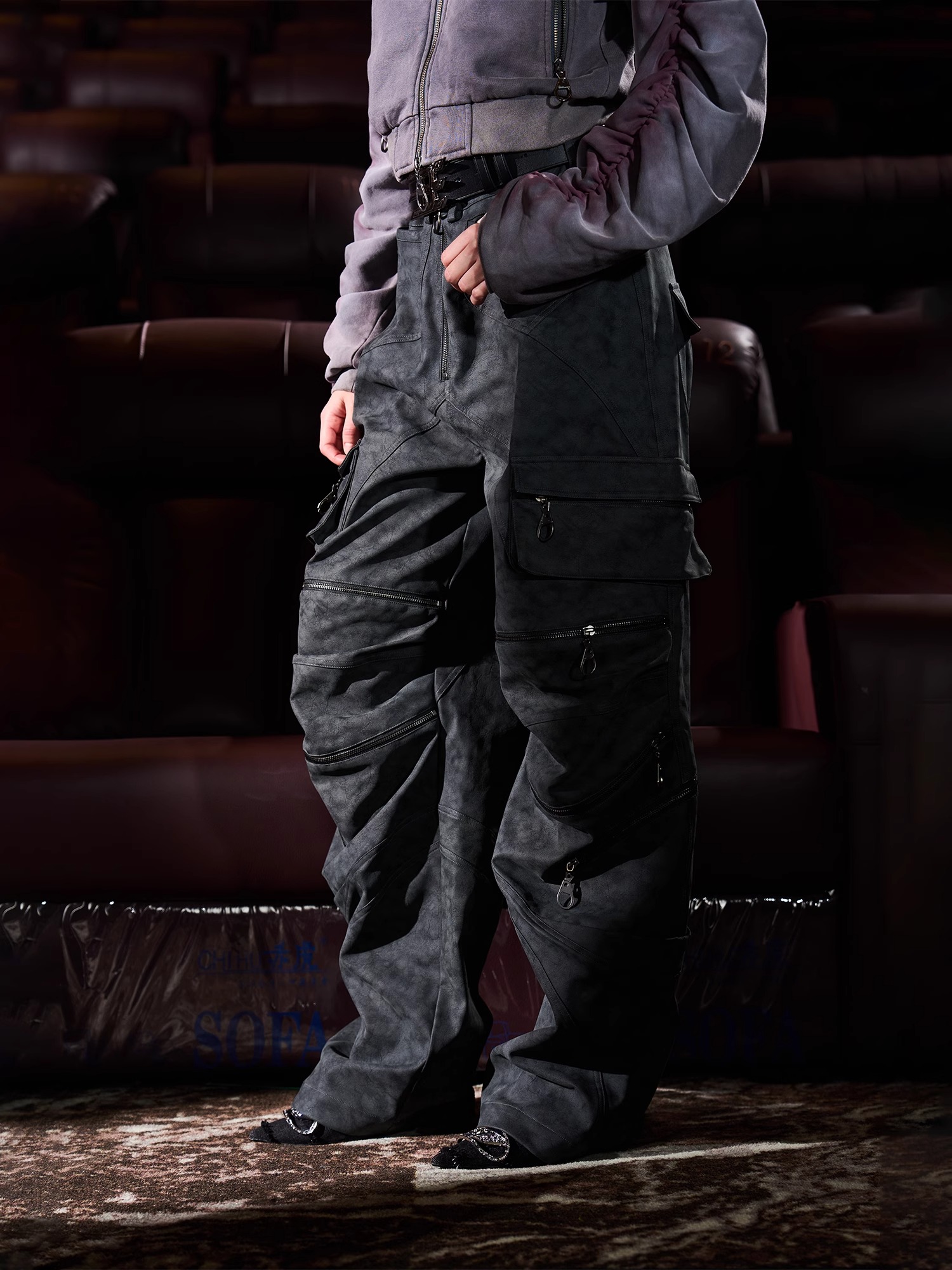 BORON ATOMS 24SS Workwear Textured Bombshell Leather Pants