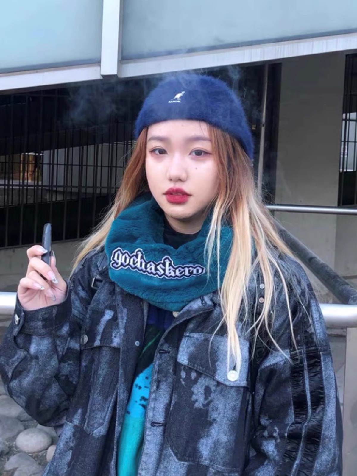 GOCHASKERO Embroidered Rabbit Fur Scarf