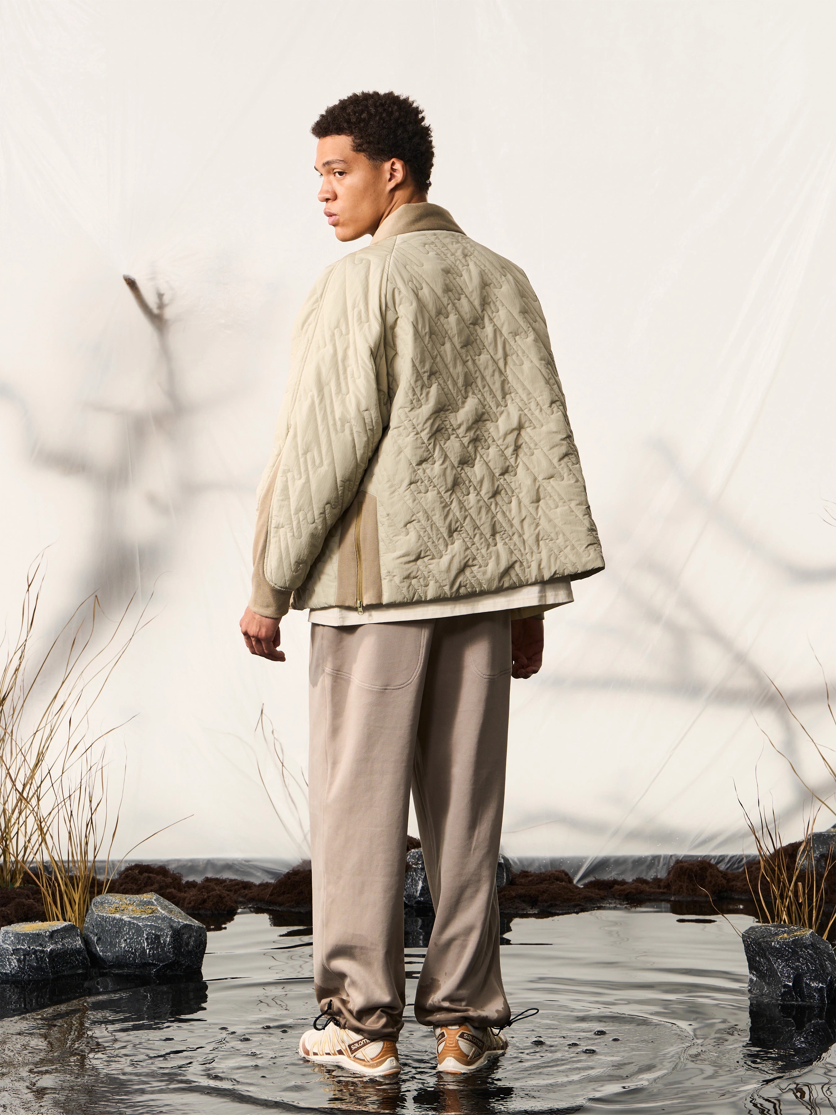 HALCYON 23AW Woven and Stitched Twill Patchwork New Shearling Robe