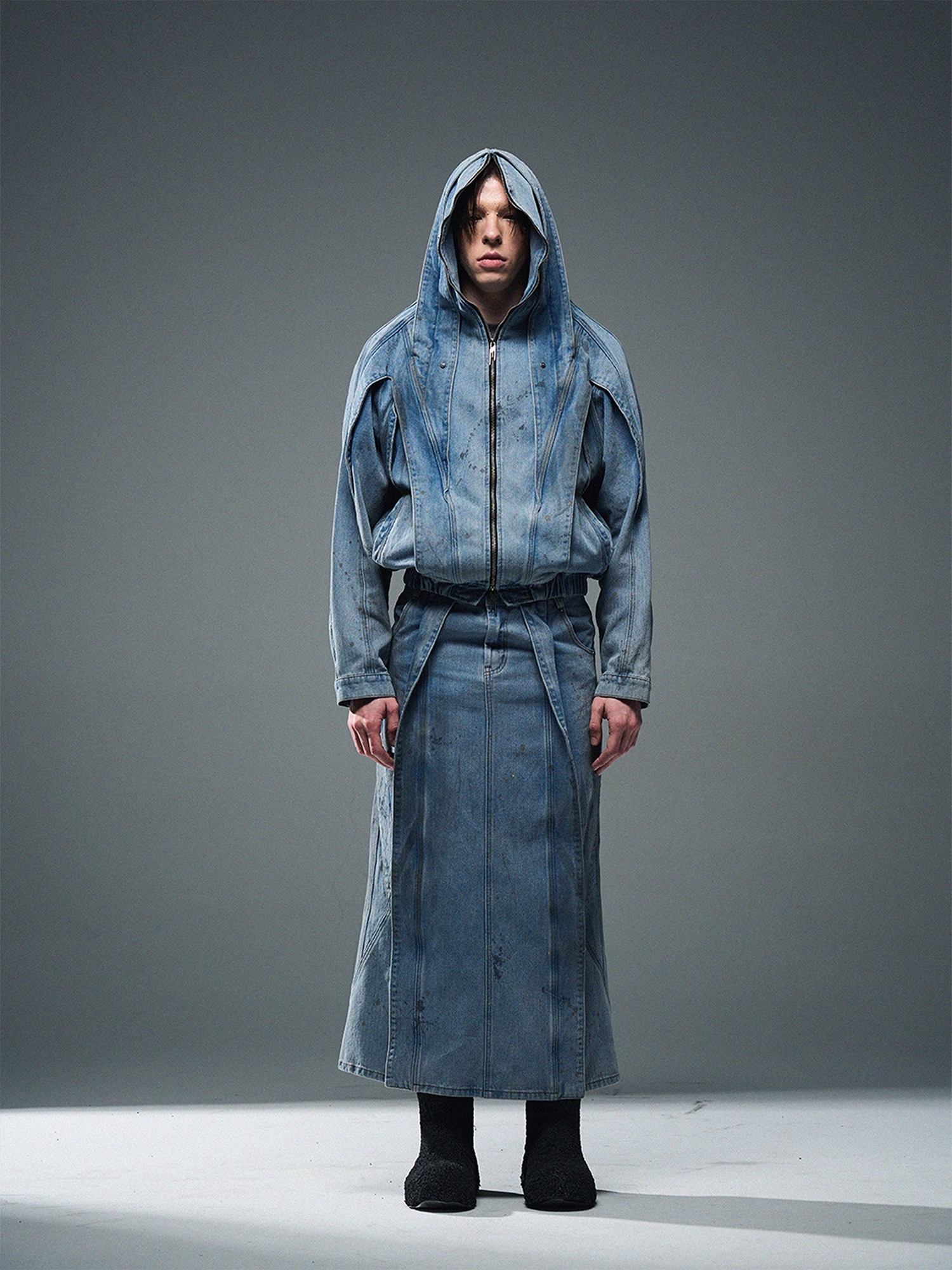 BLINDNOPLAN 24SS Mud-dyed Ink-splattered Distressed Hooded Jacket