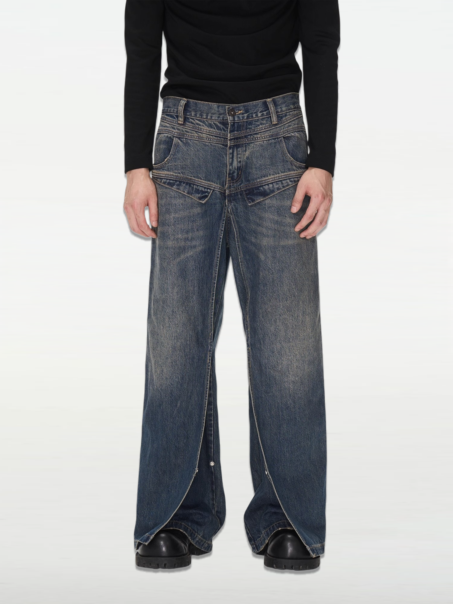 Dual-tone Distressed Washed Denim Jeans