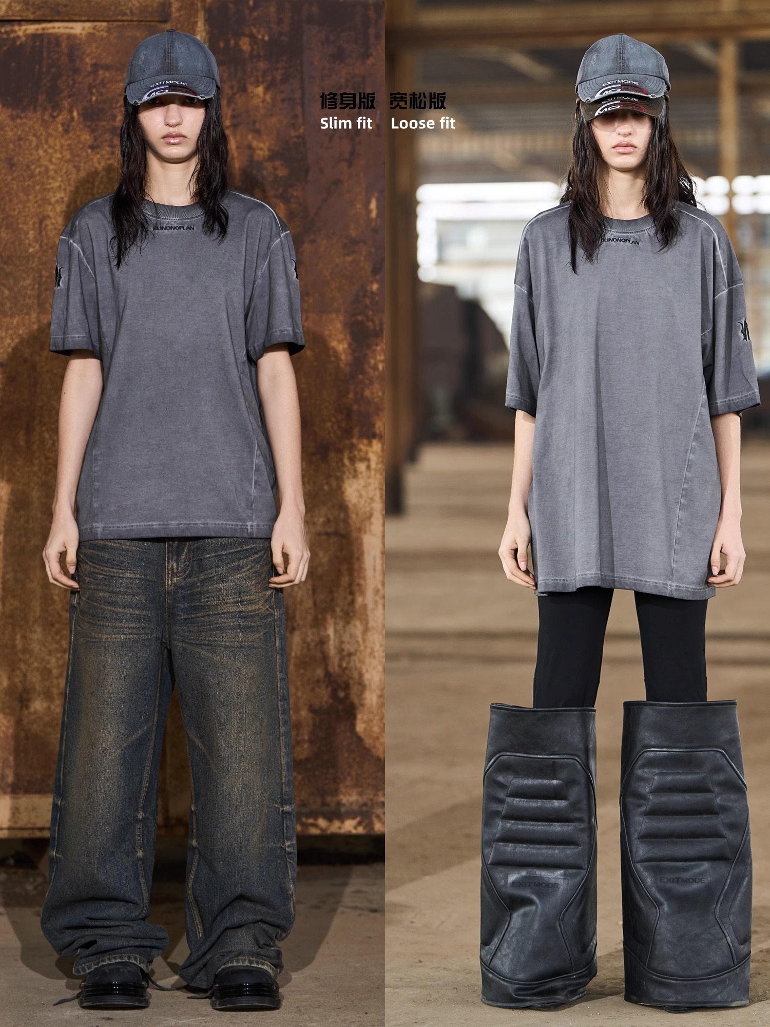 BLINDNOPLAN 24SS Washed and Distressed Basic Embroidered T-shirt