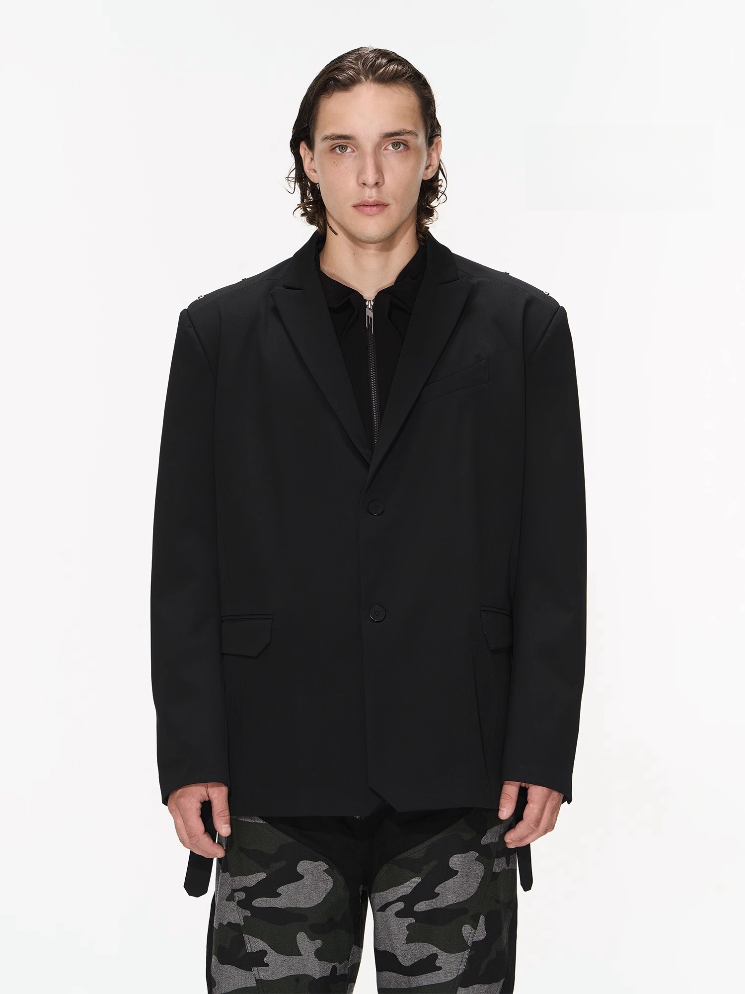 BLINDNOPLAN 23AW 双形态秋季排扣纯色宽松西装外套