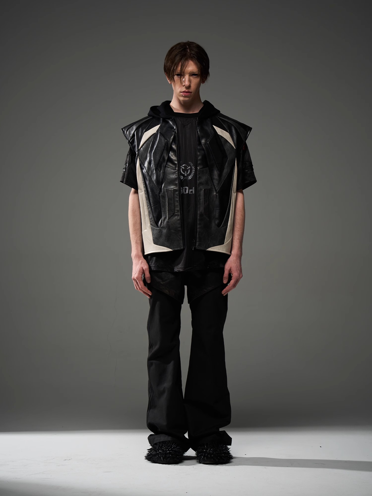 BLINDNOPLAN 24AW Heavy-Duty Colorblock Distressed Biker Vest