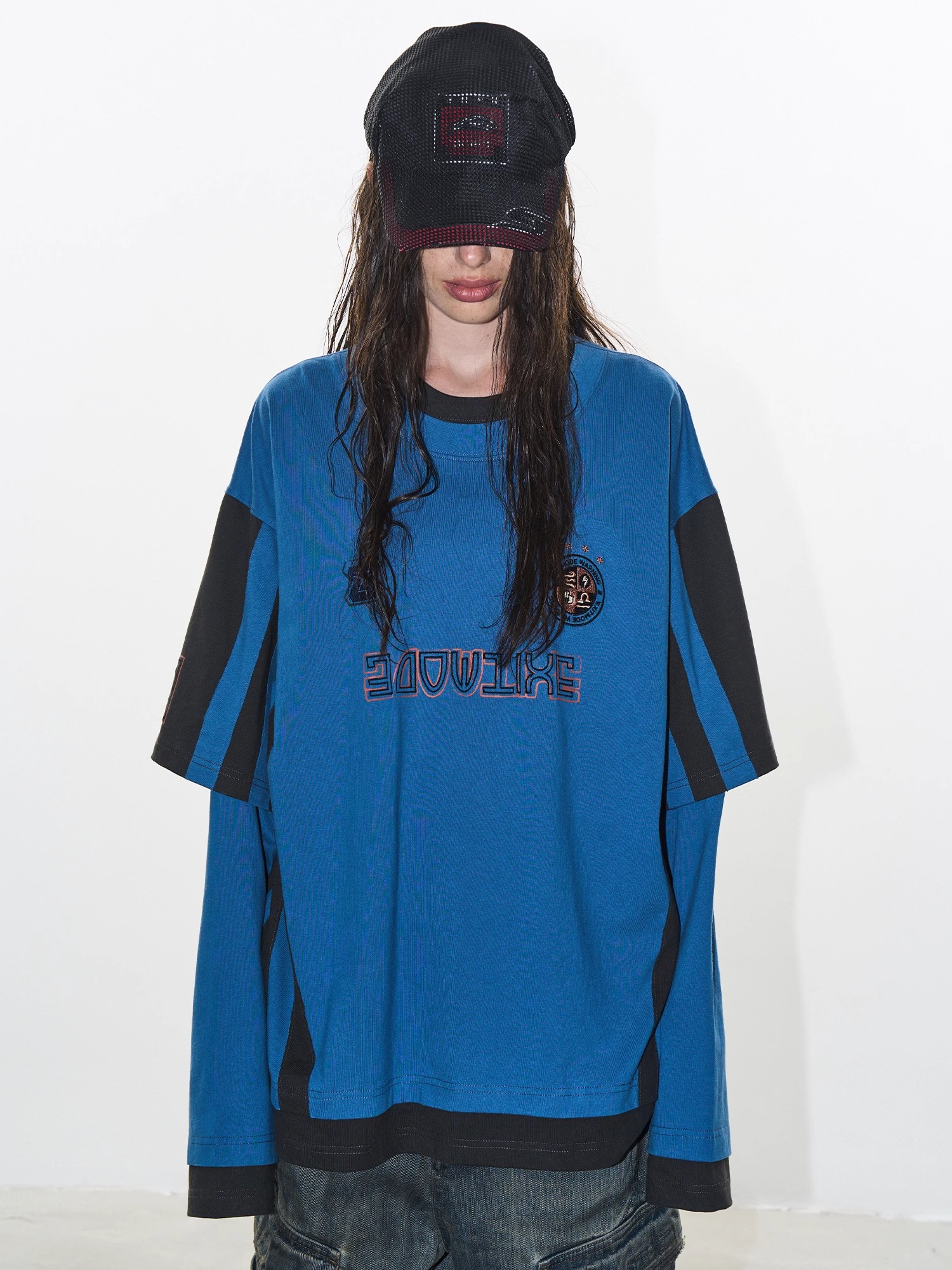 EXITMODE BY BLINDNOPLAN 24AW Two-Tone Striped Fake Layered Jersey