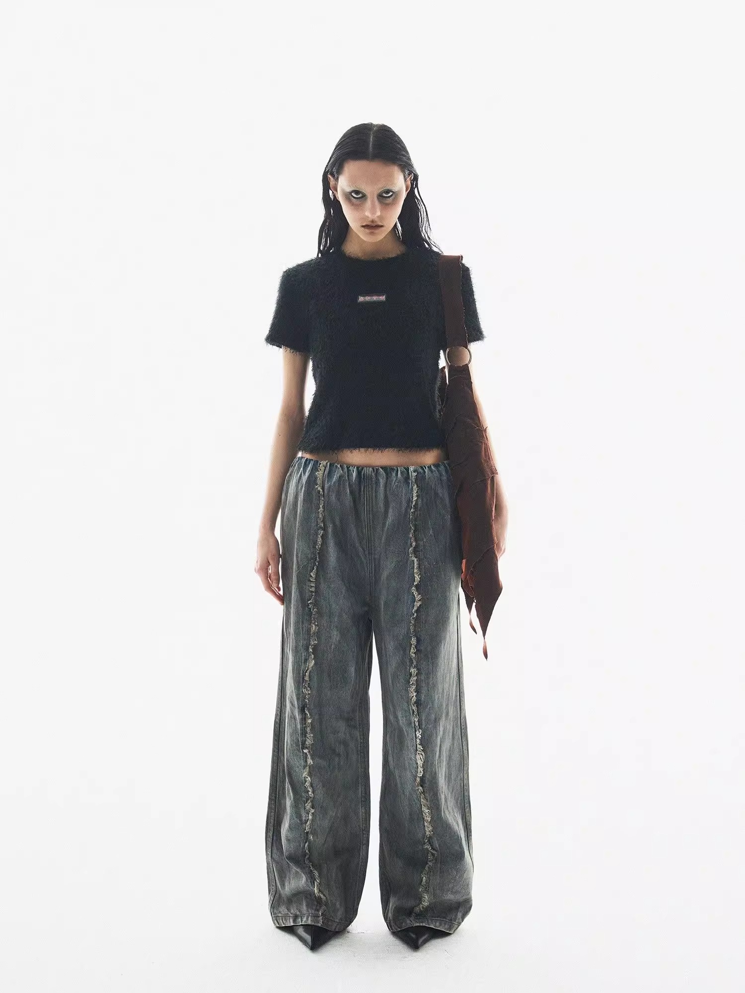 BORON ATOMS 24SS Feather-Fleece Custom Jelly-Label Two-Tone T-Shirt