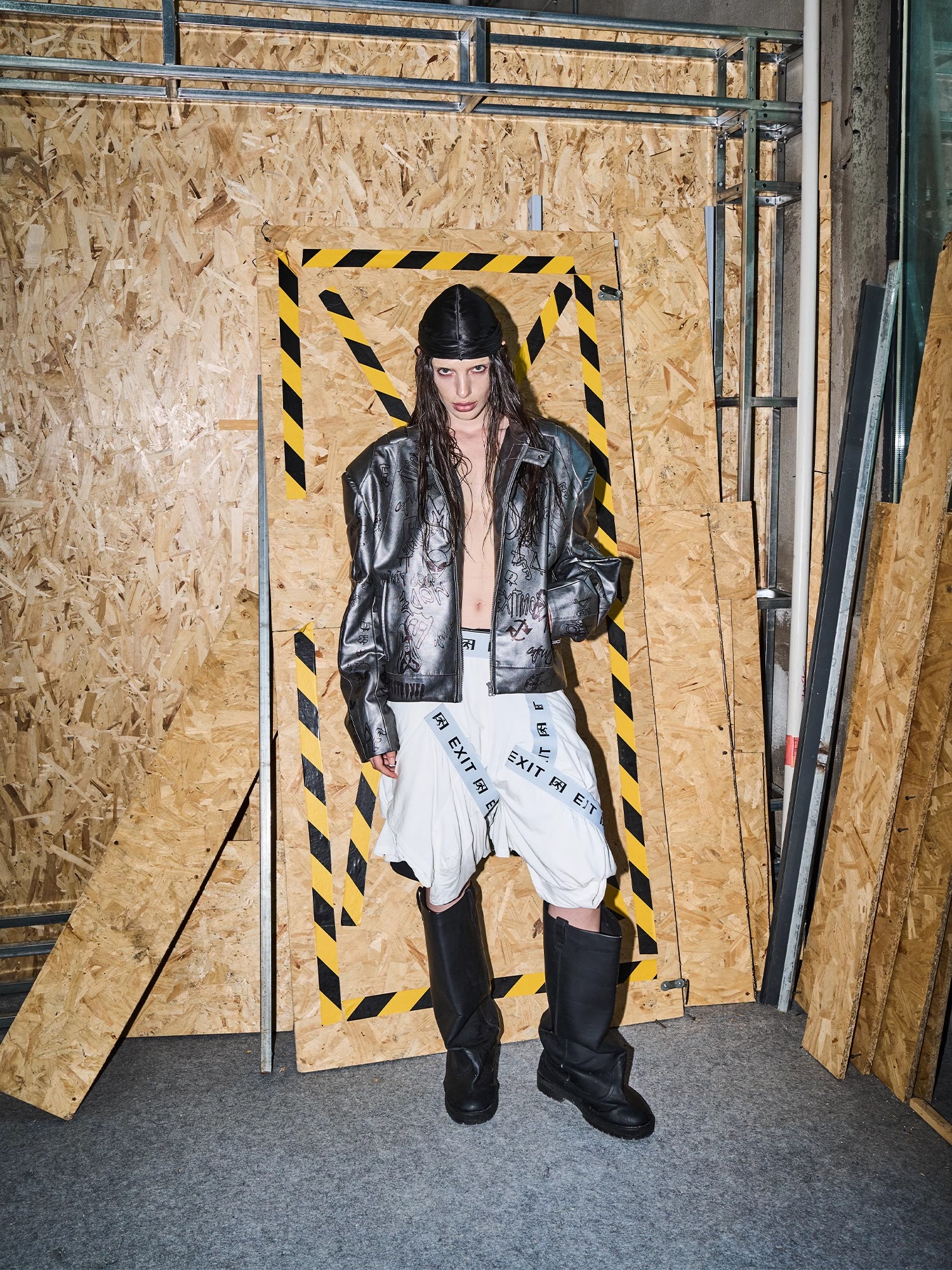 EXITMODE BY BLINDNOPLAN 24AW Graffiti Biker Leather Jacket