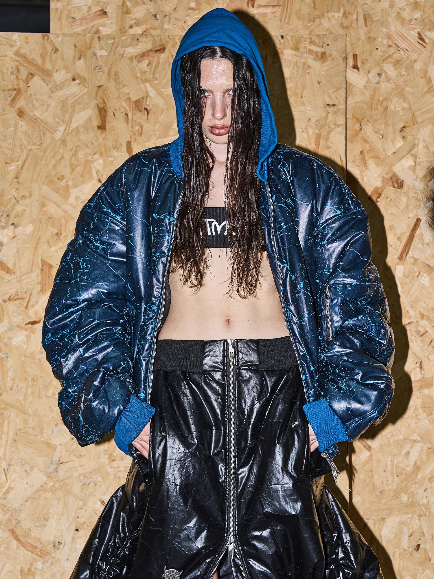 EXITMODE BY BLINDNOPLAN 24AW Cracked Texture Oversized Bomber Jacket