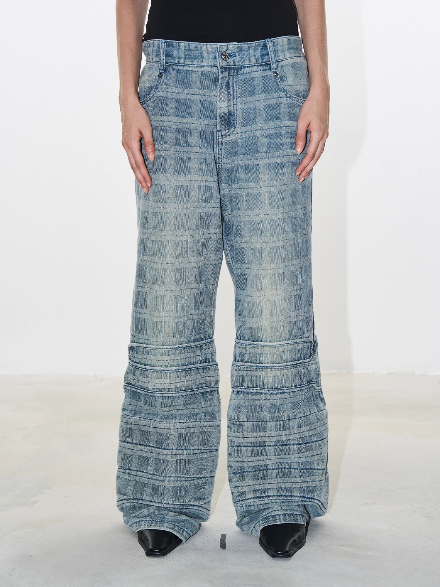 EXITMODE BY BLINDNOPLAN 24AW Plaid Flared Jeans