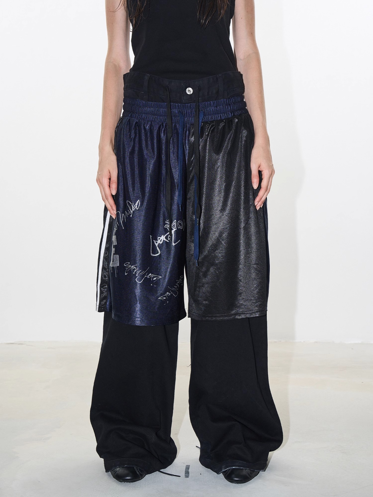 EXITMODE BY BLINDNOPLAN 24AW Graffiti Patchwork Denim Layered Pants