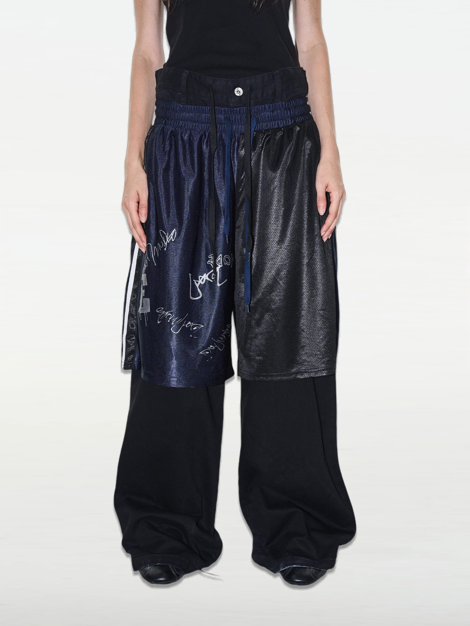 Graffiti Patchwork Denim Layered Pants