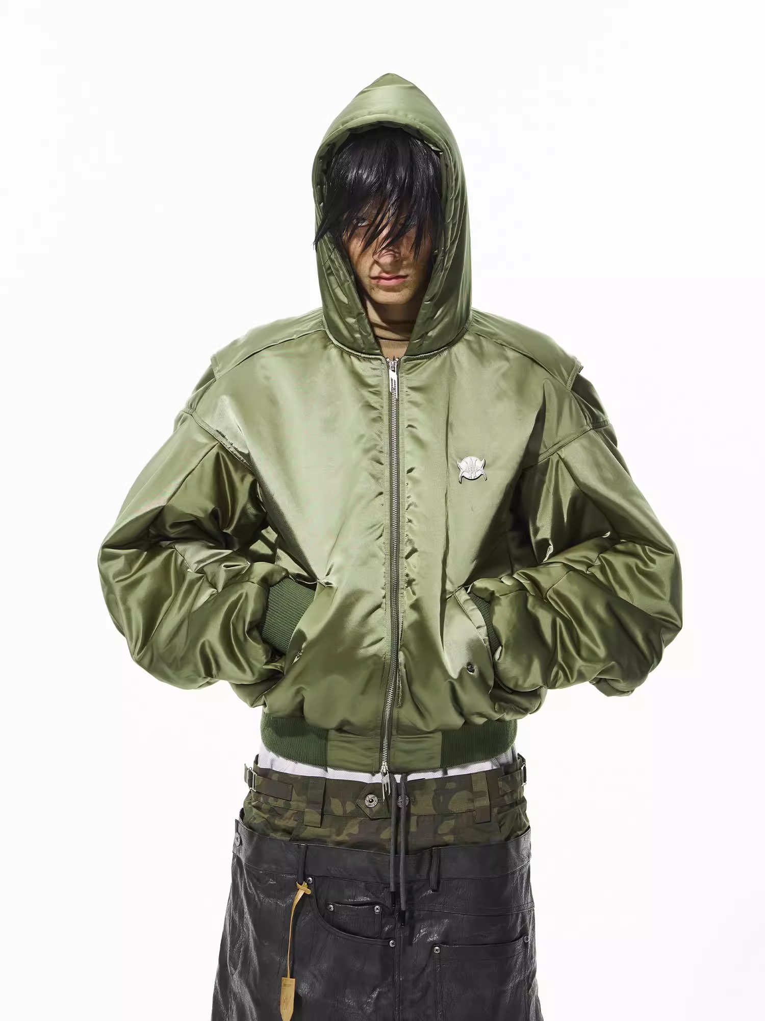BLINDNOPLAN Inverted Sleeve Hooded Bomber Jacket