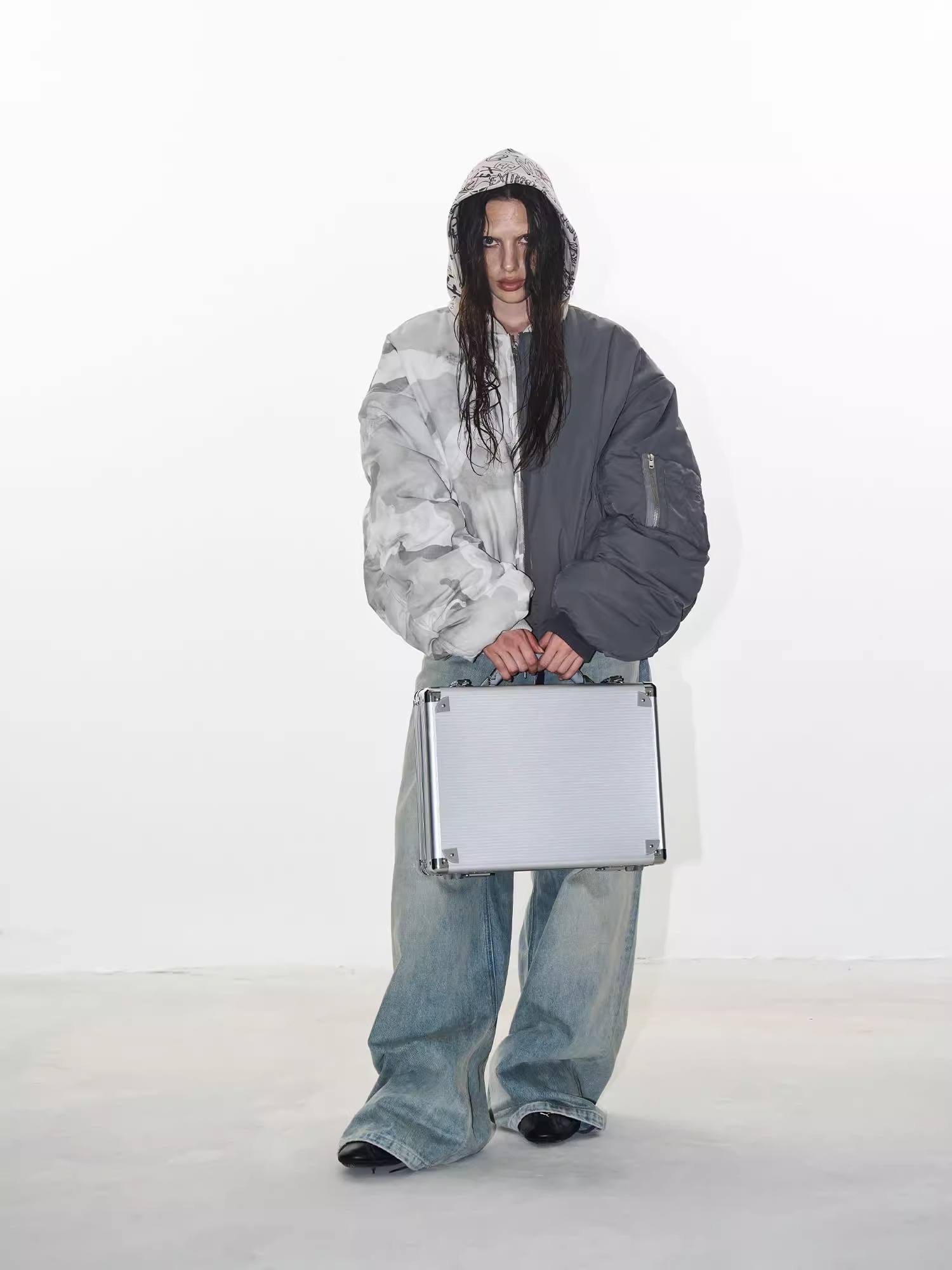 EXITMODE BY BLINDNOPLAN Yin-Yang Graffiti Hooded Bomber Jacket