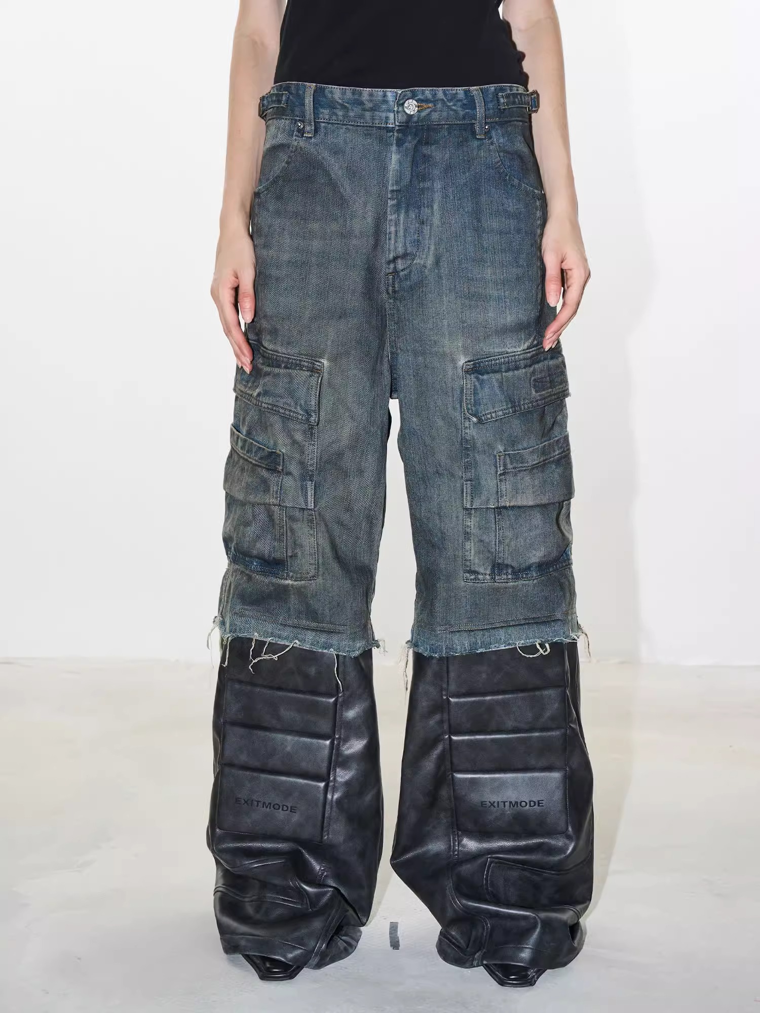 EXITMODE BY BLINDNOPLAN Denim Patchwork Biker Pants