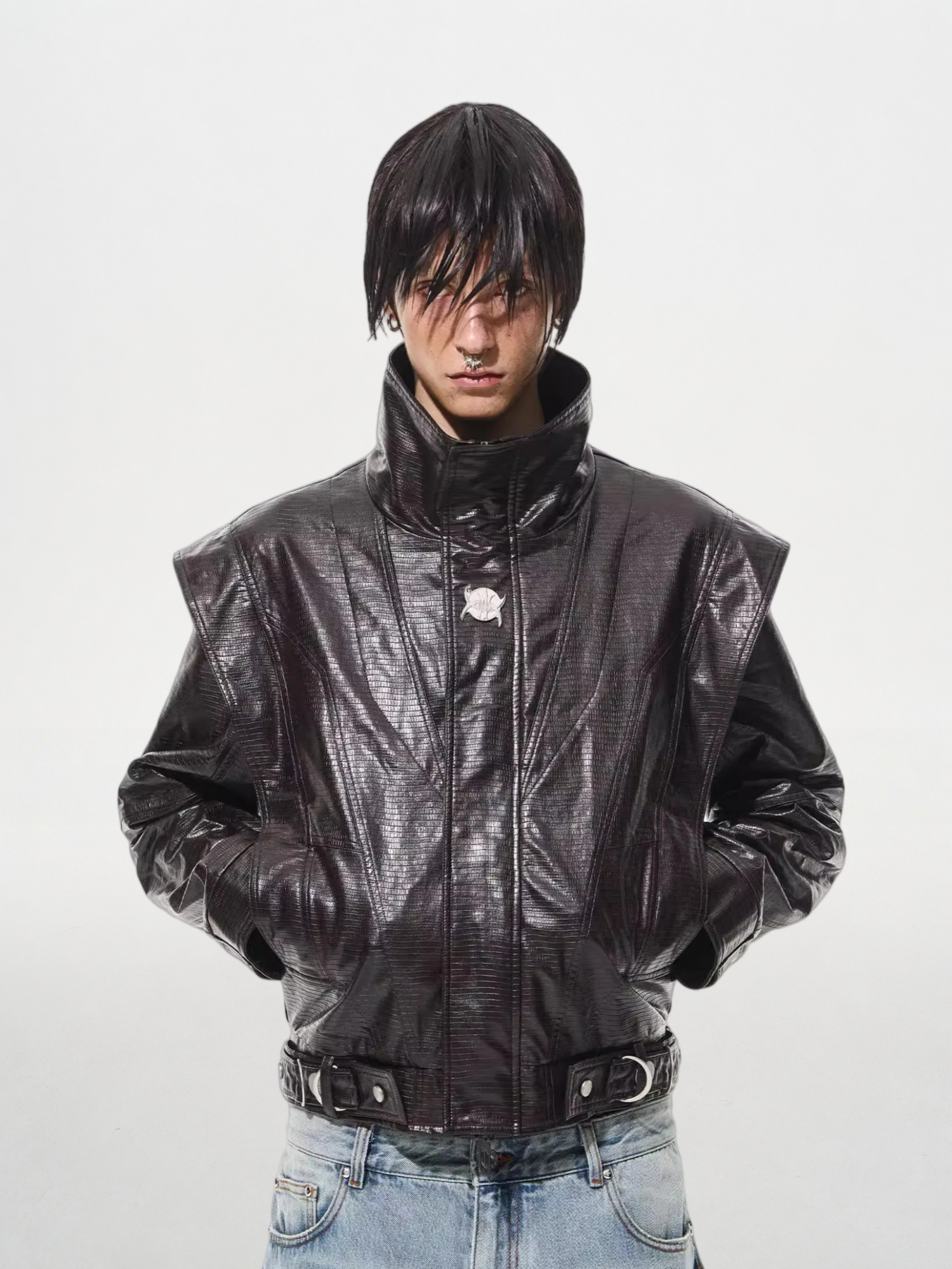 Crocodile Pattern Heavy-Duty Metal Belt Jacket