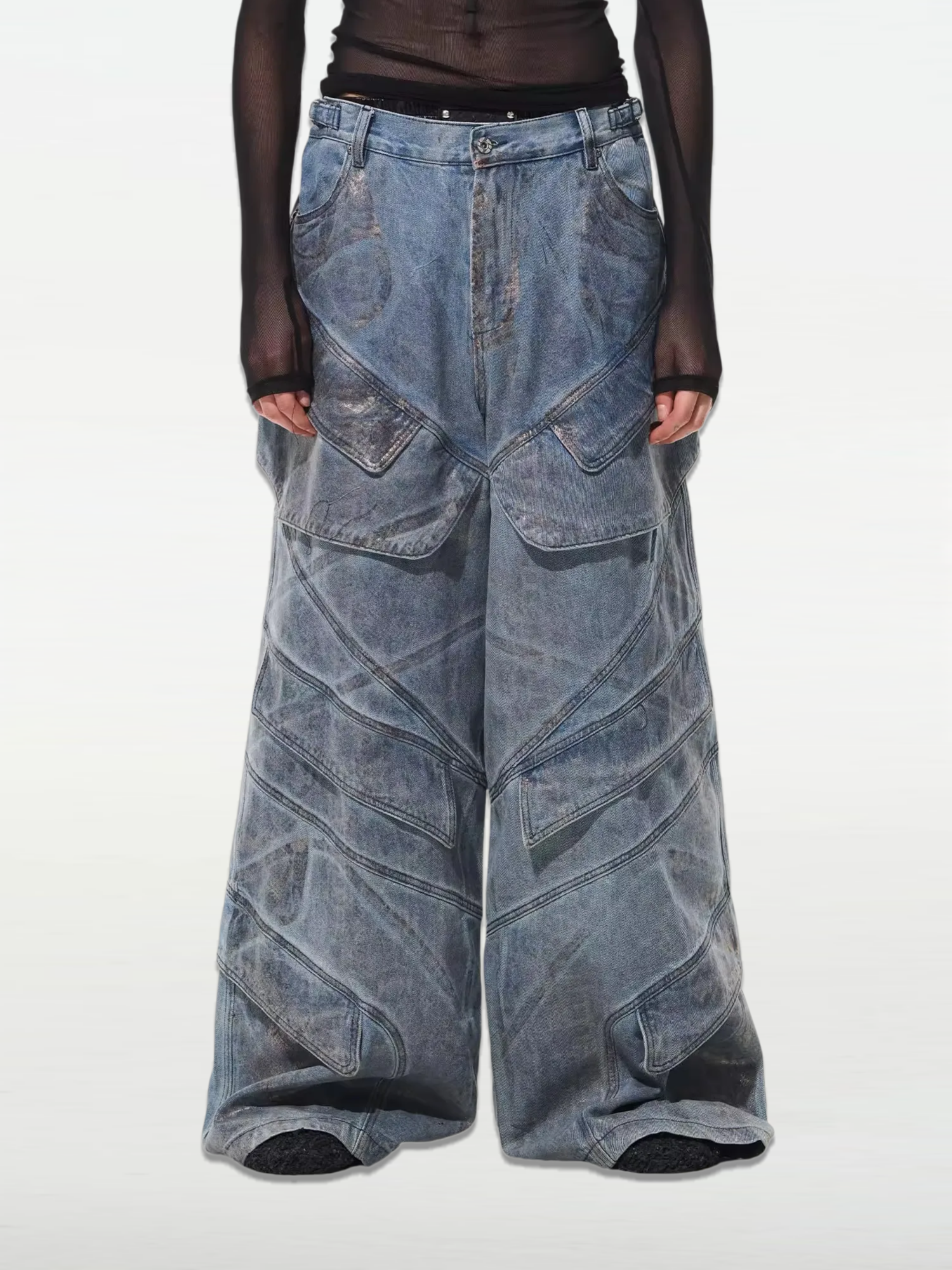 Gold-Foil Snake Print Denim Pants