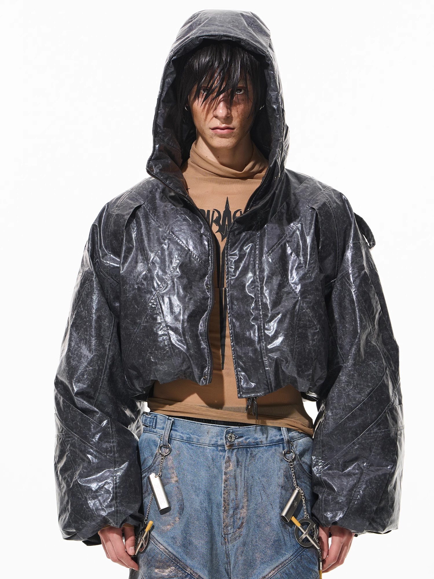 BLINDNOPLAN Hooded Short Multiple Panels Jacket 