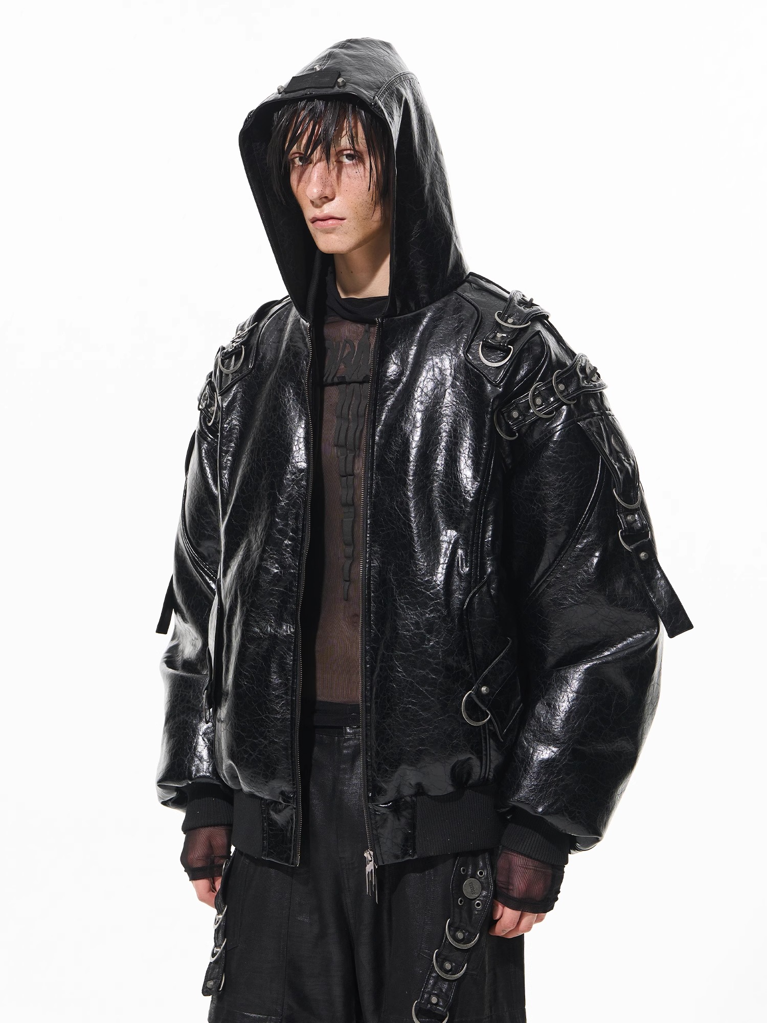 BLINDNOPLAN Heavy-Duty Bomber Hooded Aviator Metal Accents Jacket 