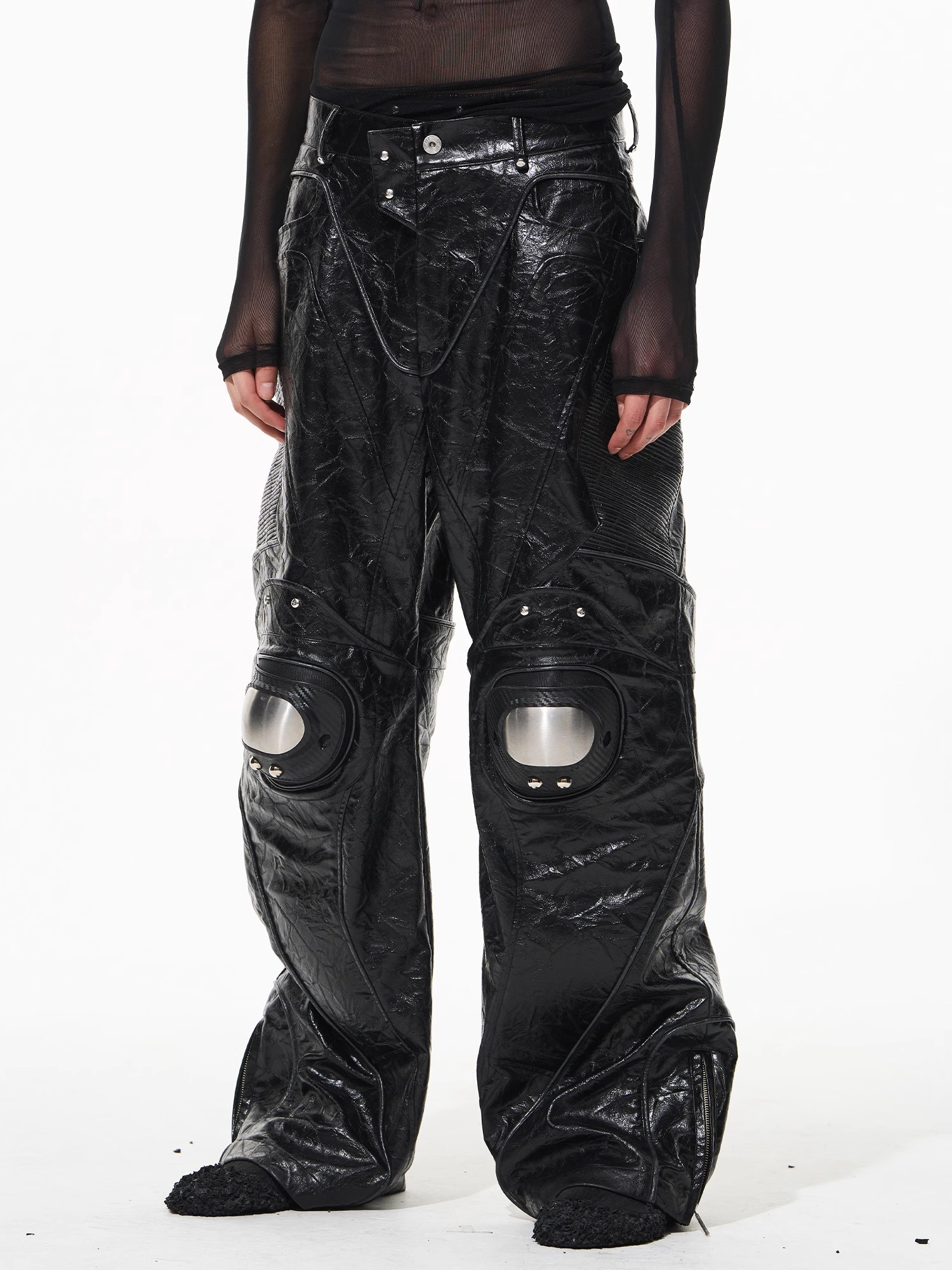 BLINDNOPLAN 24AW Heavy-Duty Metal Armor Biker Leather Pants