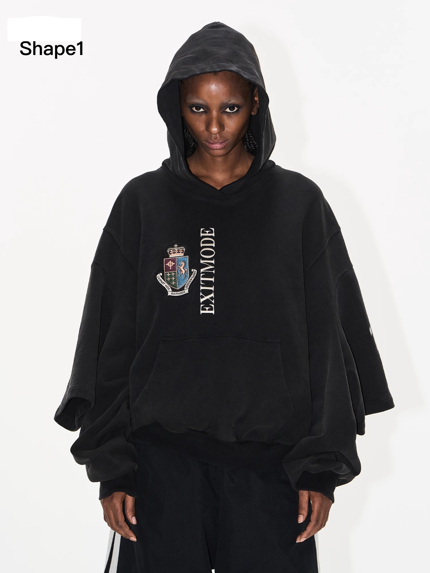 EXITMODE BY BLINDNOPLAN Distressed Embroidered Dual-Sleeve Hoodie