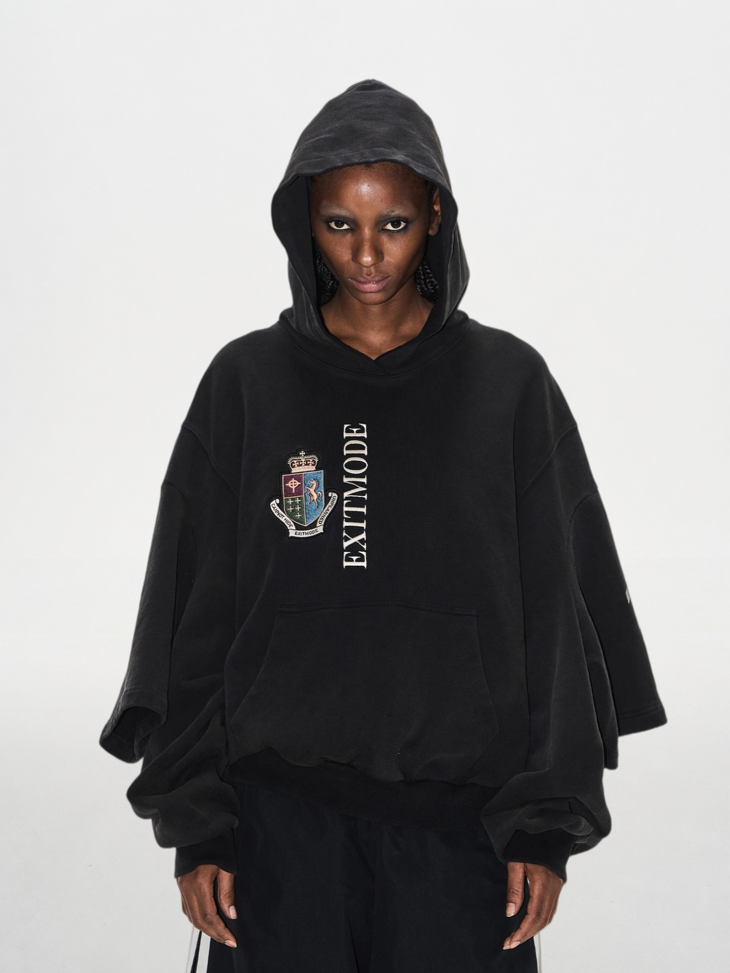Distressed Embroidered Dual-Sleeve Hoodie