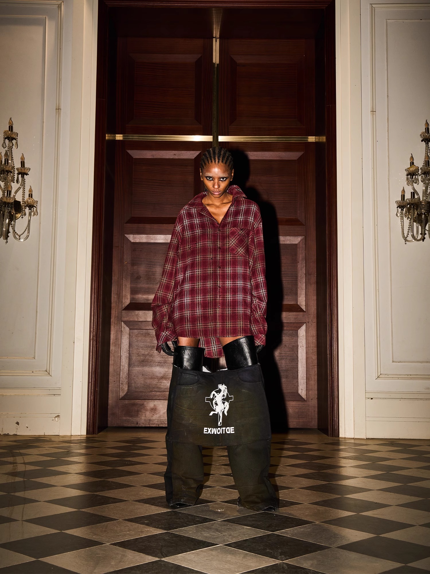 EXITMODE BY BLINDNOPLAN Washed Distressed Cross Warhorse Plaid Shirt