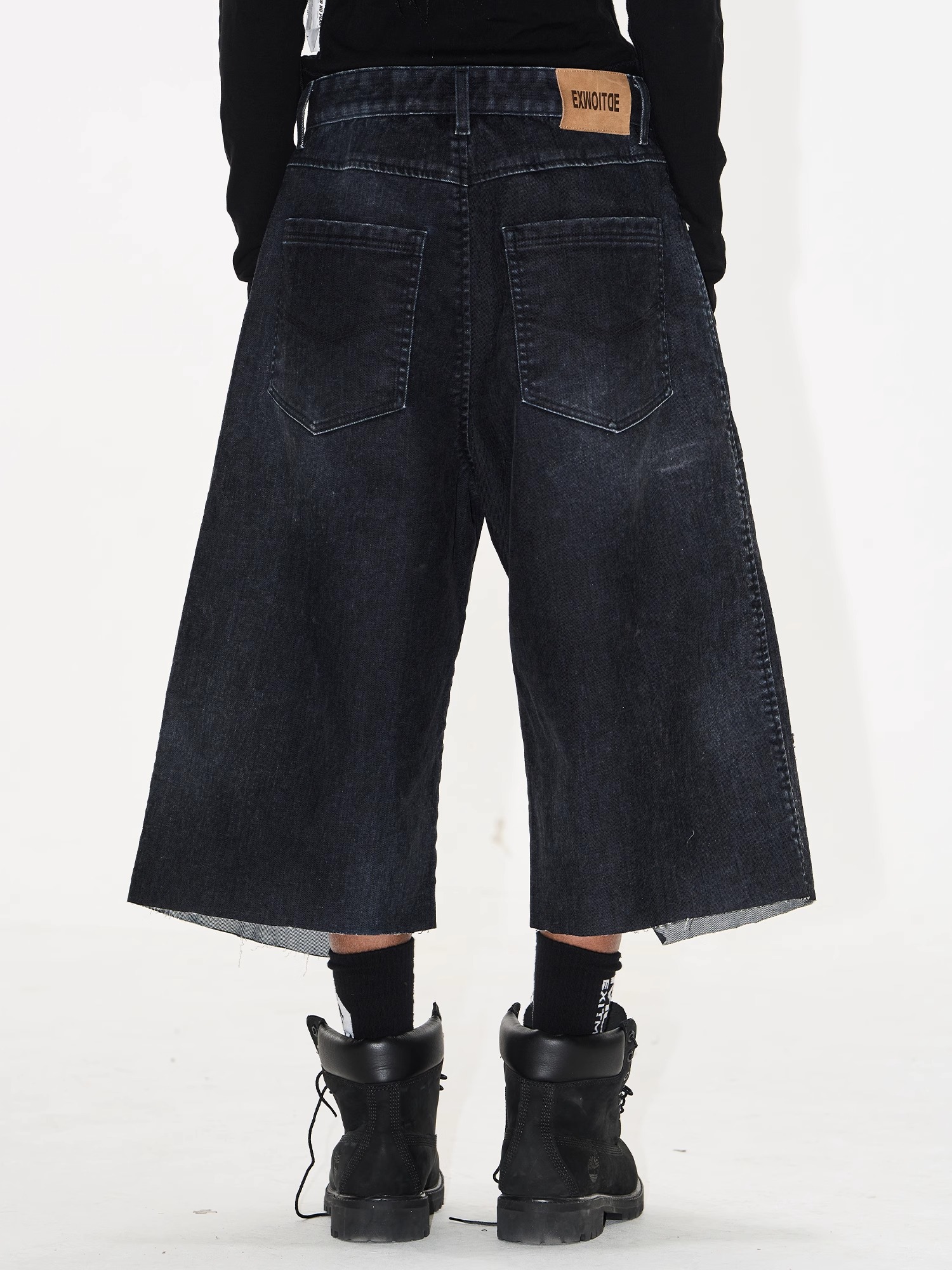 EXITMODE BY BLINDNOPLAN Washed Paint-Splatter Flocked Denim Lumber Shorts