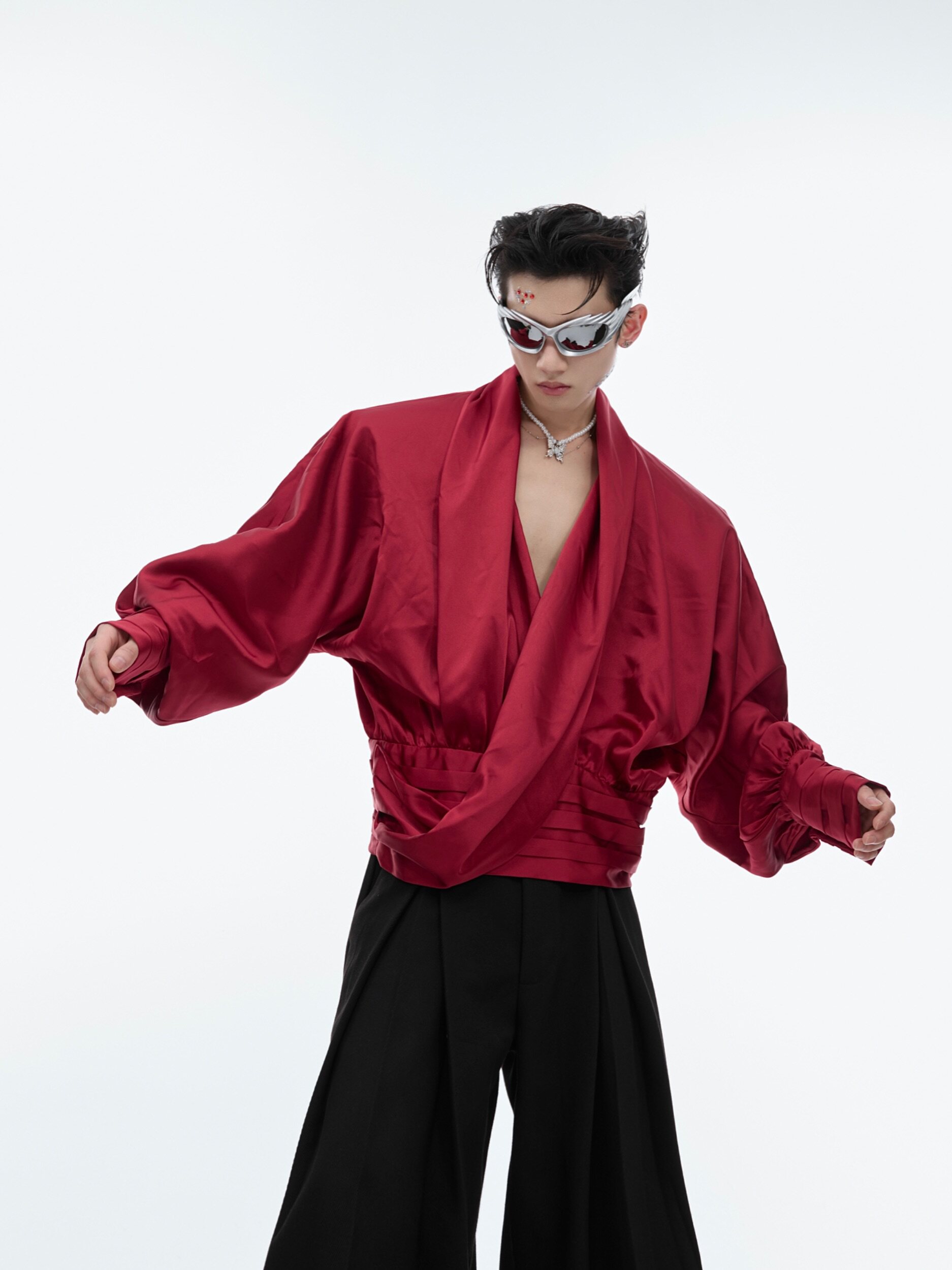 Deconstructed V-Neck Velvet Designer Shirt