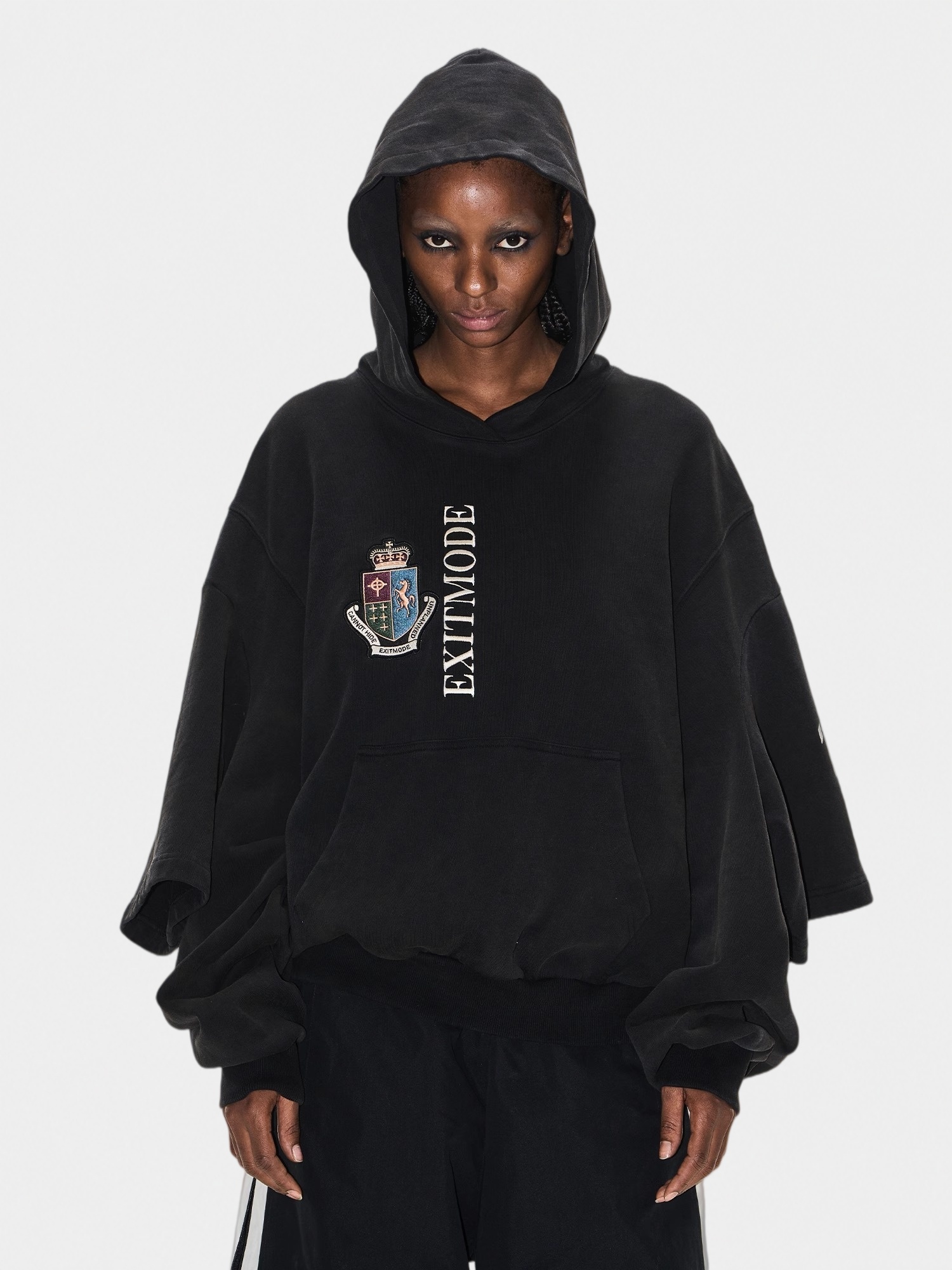 Distressed Embroidered Dual-Sleeve Hoodie