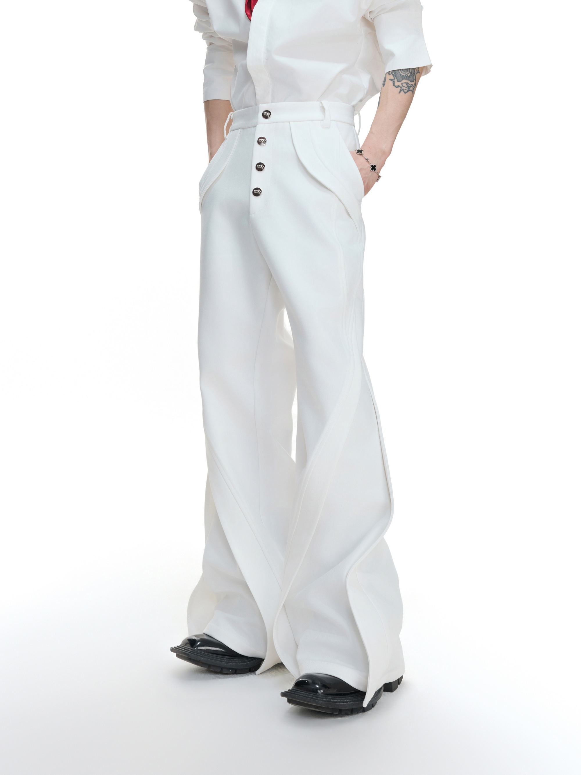 Chiren Deconstructed Paneled Micro-Flare Trousers
