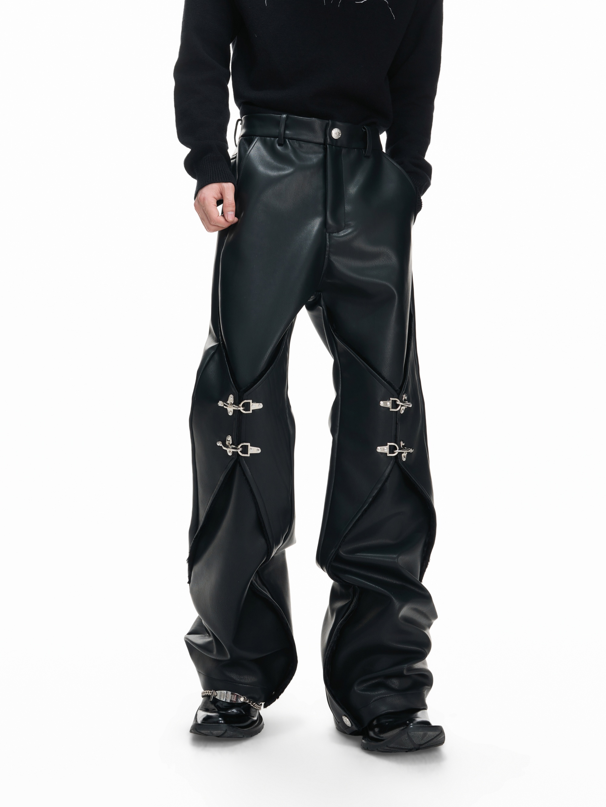 Wax-Coated Straight-Leg Leather Trousers