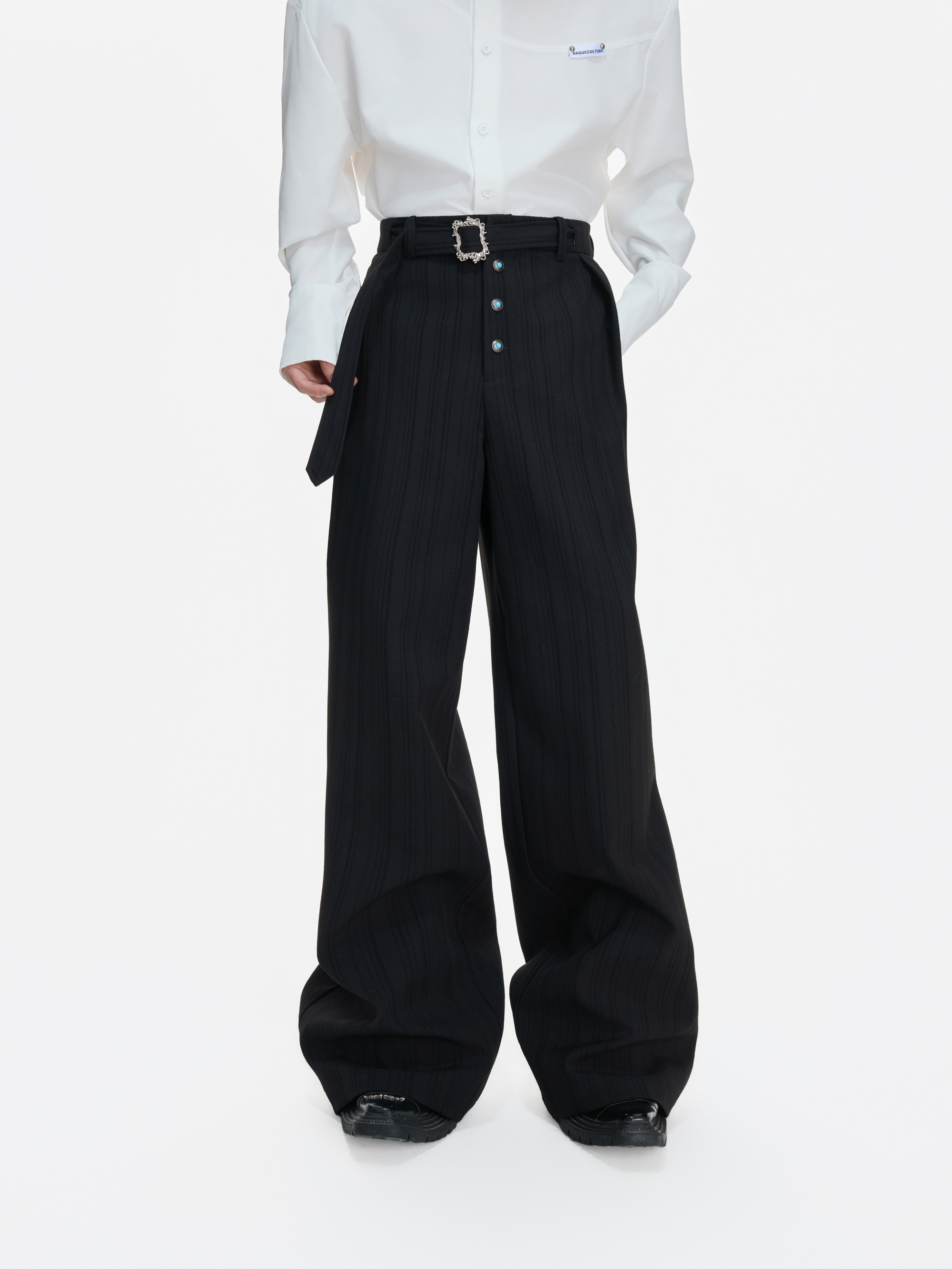 Vintage Pleated Stripe High-Waist Trousers