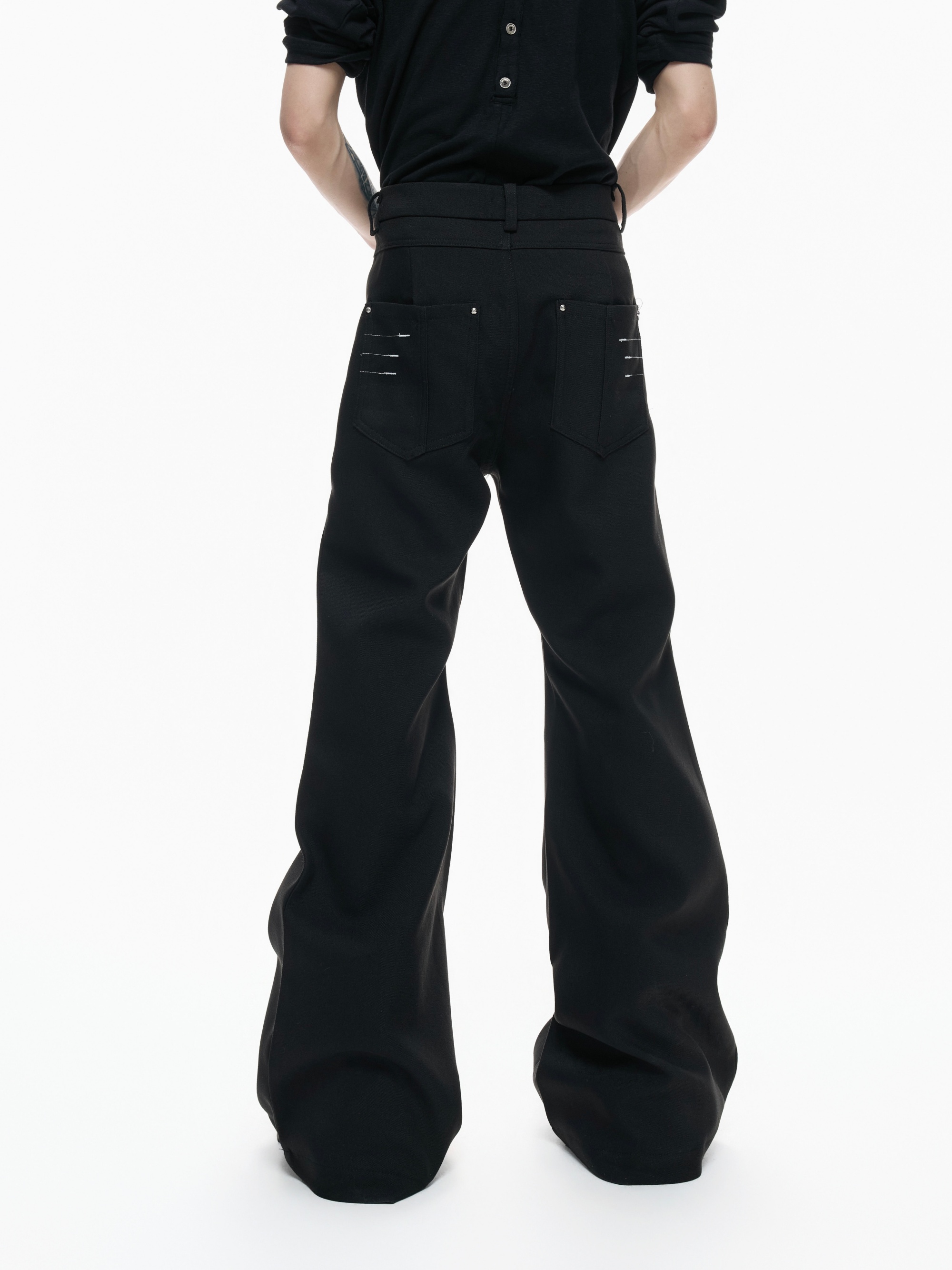 Metal-Buckle Rivet Draped Anti-Wrinkle Tailored Pants