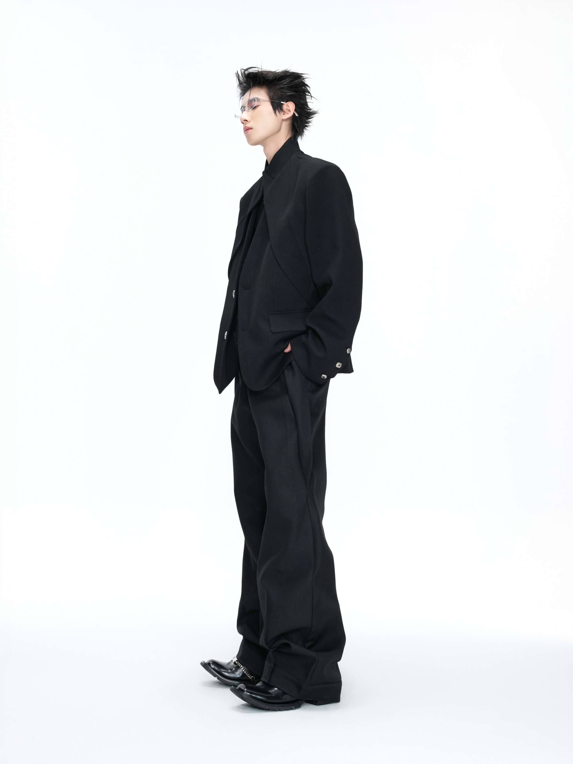 Black New-Chinese Stand-Collar Blazer Jacket