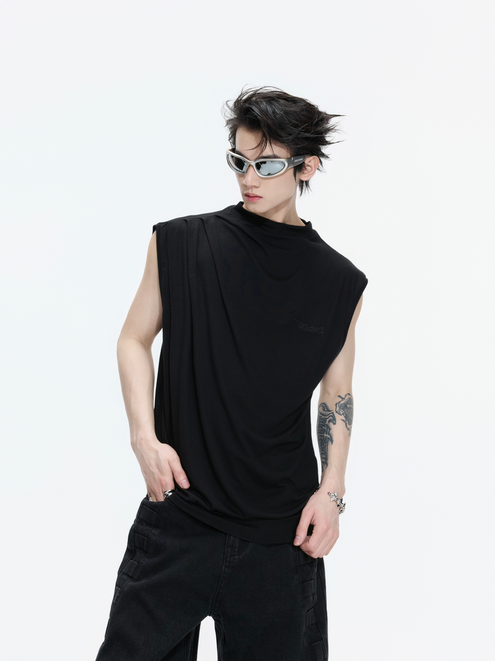 Cool-Touch Skin-Friendly Stretch Embroidered Sleeveless T-Shirt