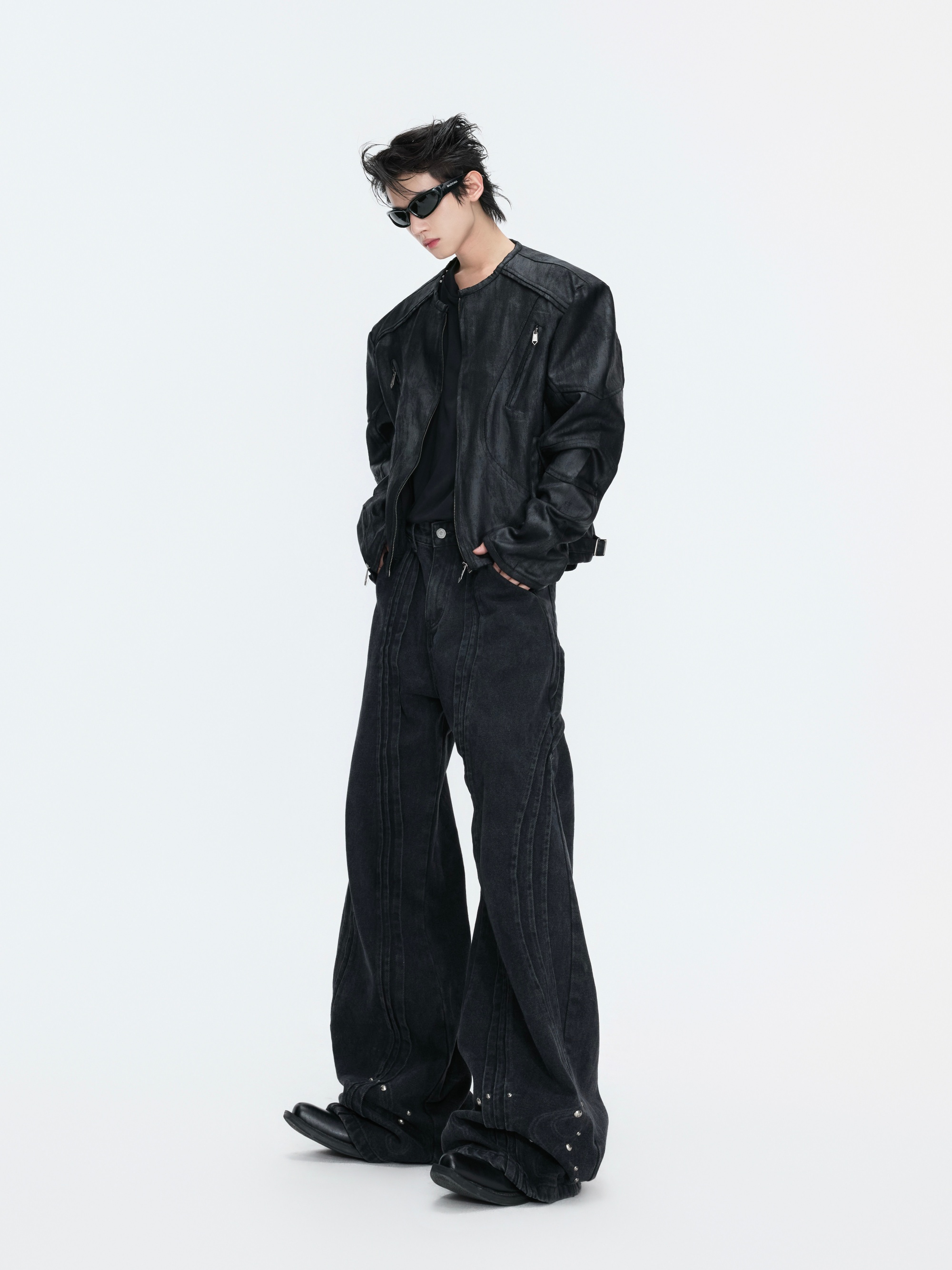 3D Deconstructed Bone-Seam Washed Distressed Denim Pants
