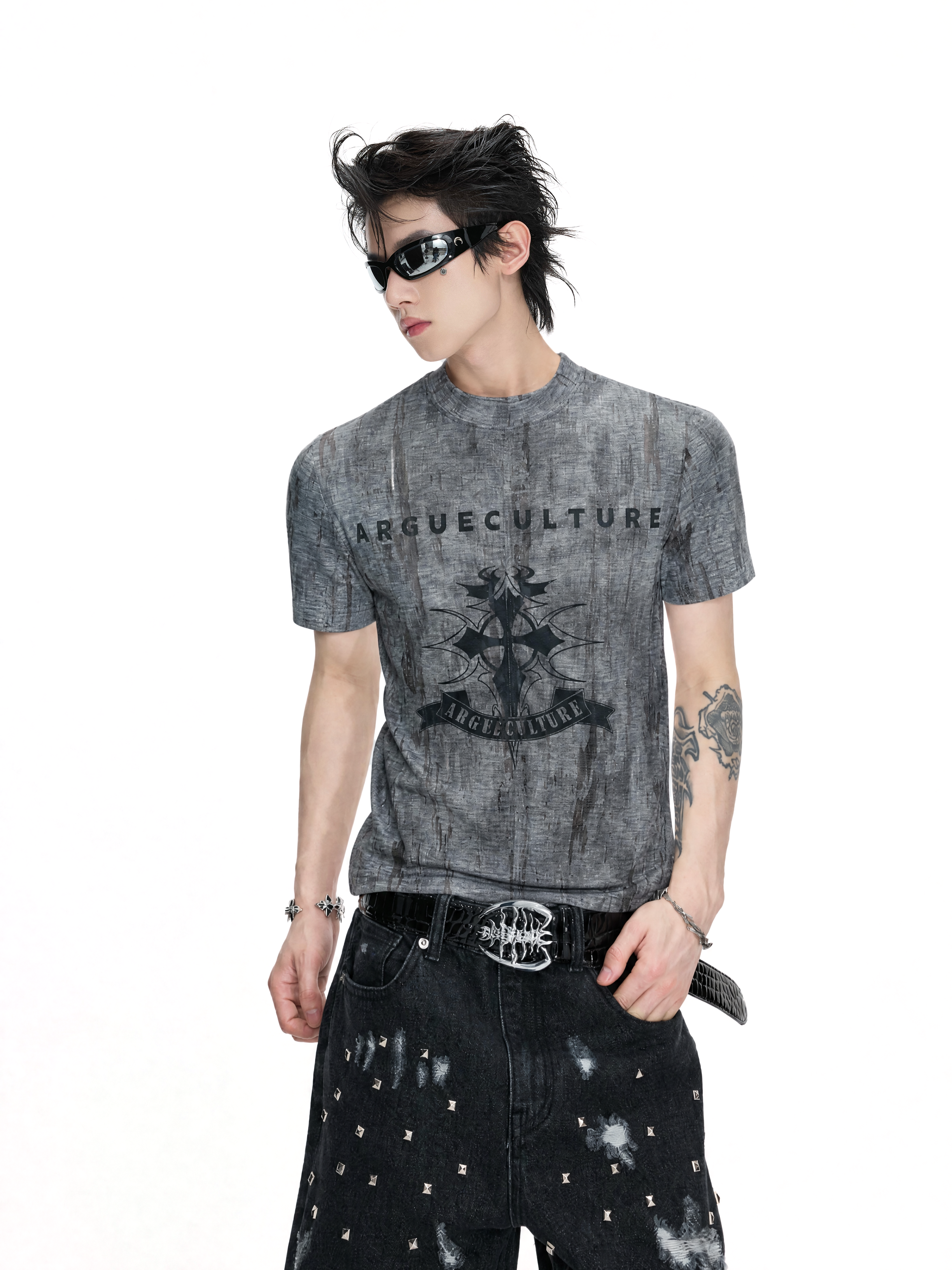 Vintage Distressed Tie-Dye Cropped T-Shirt